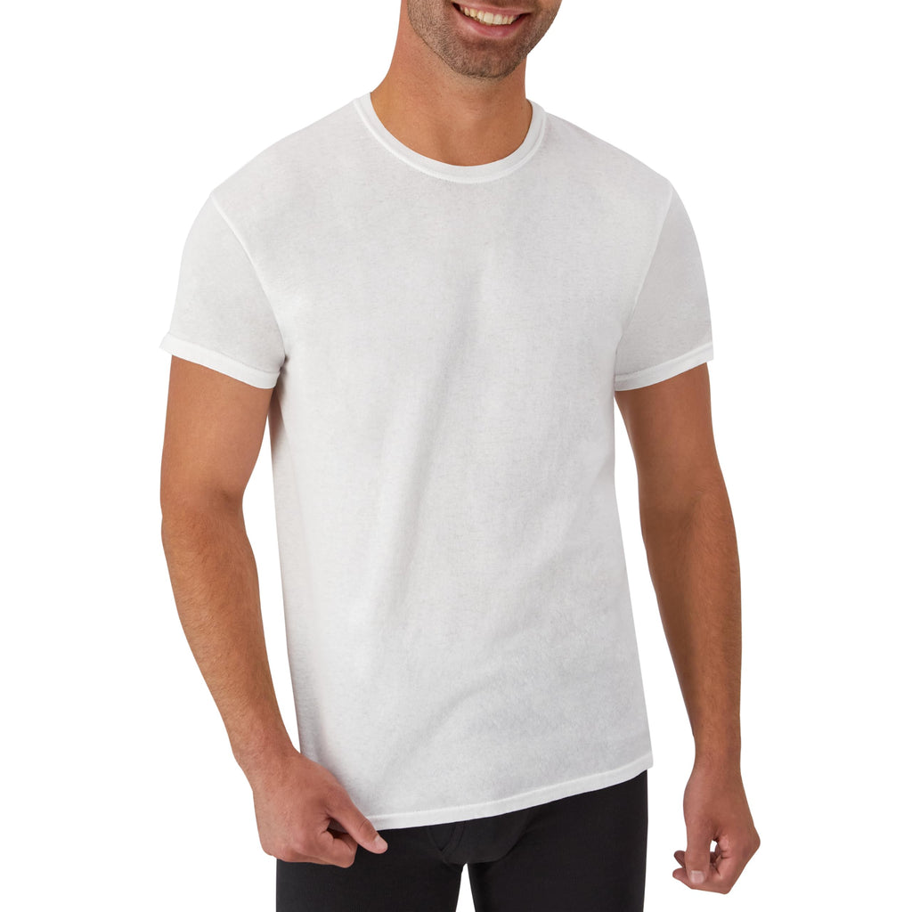 Mens Cotton, Moisture-wicking Crew Tee Undershirts, Multi-packs, White - 6 Pack, Large US