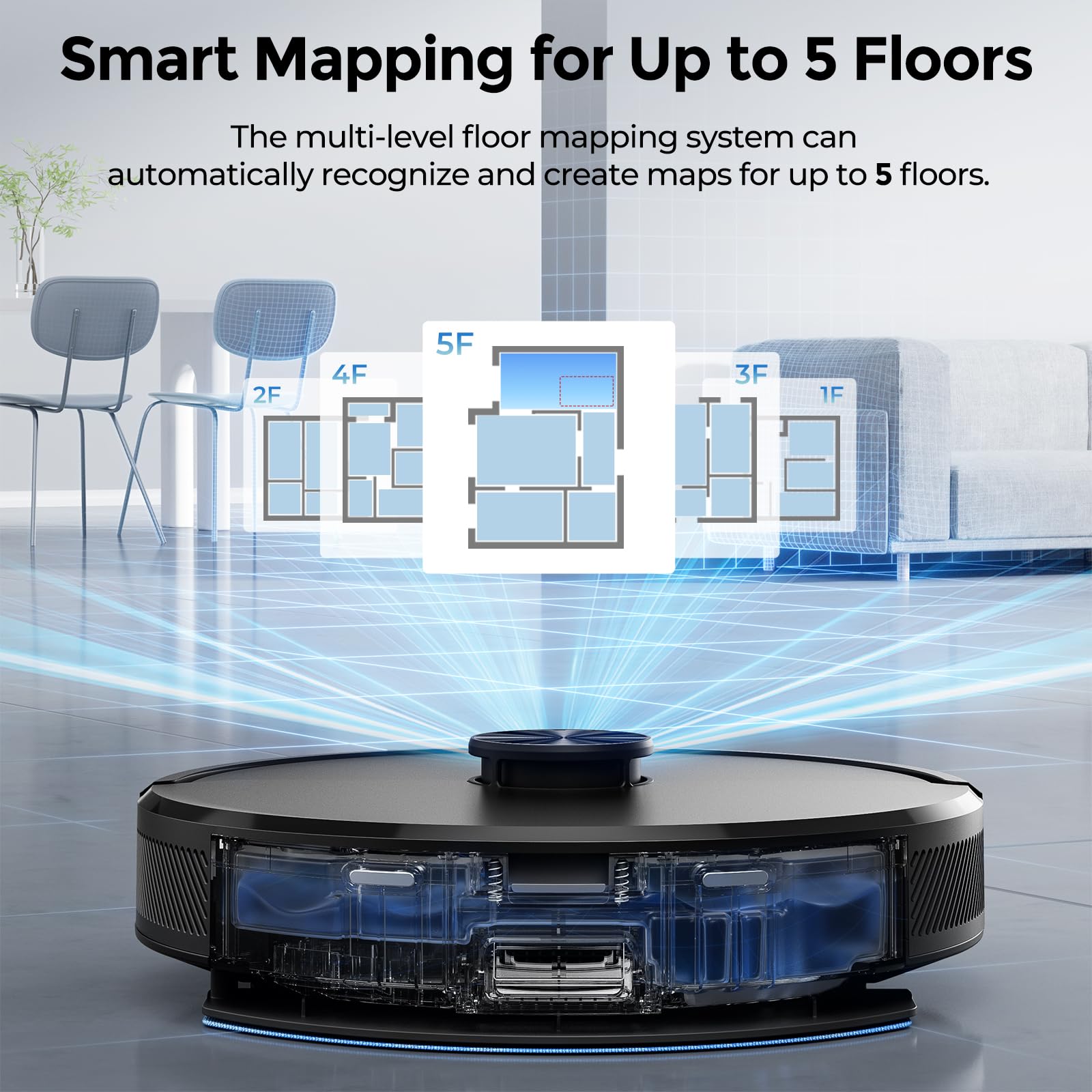 Robot Vacuum and Mop Self-Emptying, 6000Pa No-Tangle Suction, LiDAR Multi-Floor Mapping, 90-Day Hands-Free, App, Alexa & Google Assistant for Pet Hair, Carpet & Hard Floor
