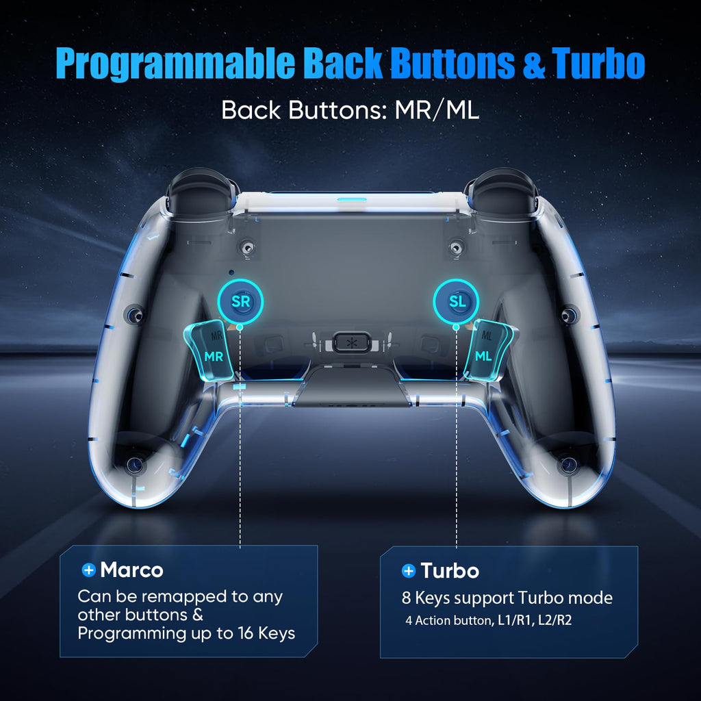 Wireless Controller for PS5, Pro/Slim/MAC/Steam Deck/PC, Hall Effect Joystick, Dual Vibration/Macro/Turbo, 3.5mm Jack, 6-Axis, Mute Key, LED Gamepad with Speaker (4 Lighting Effects, 9 Light Colors)