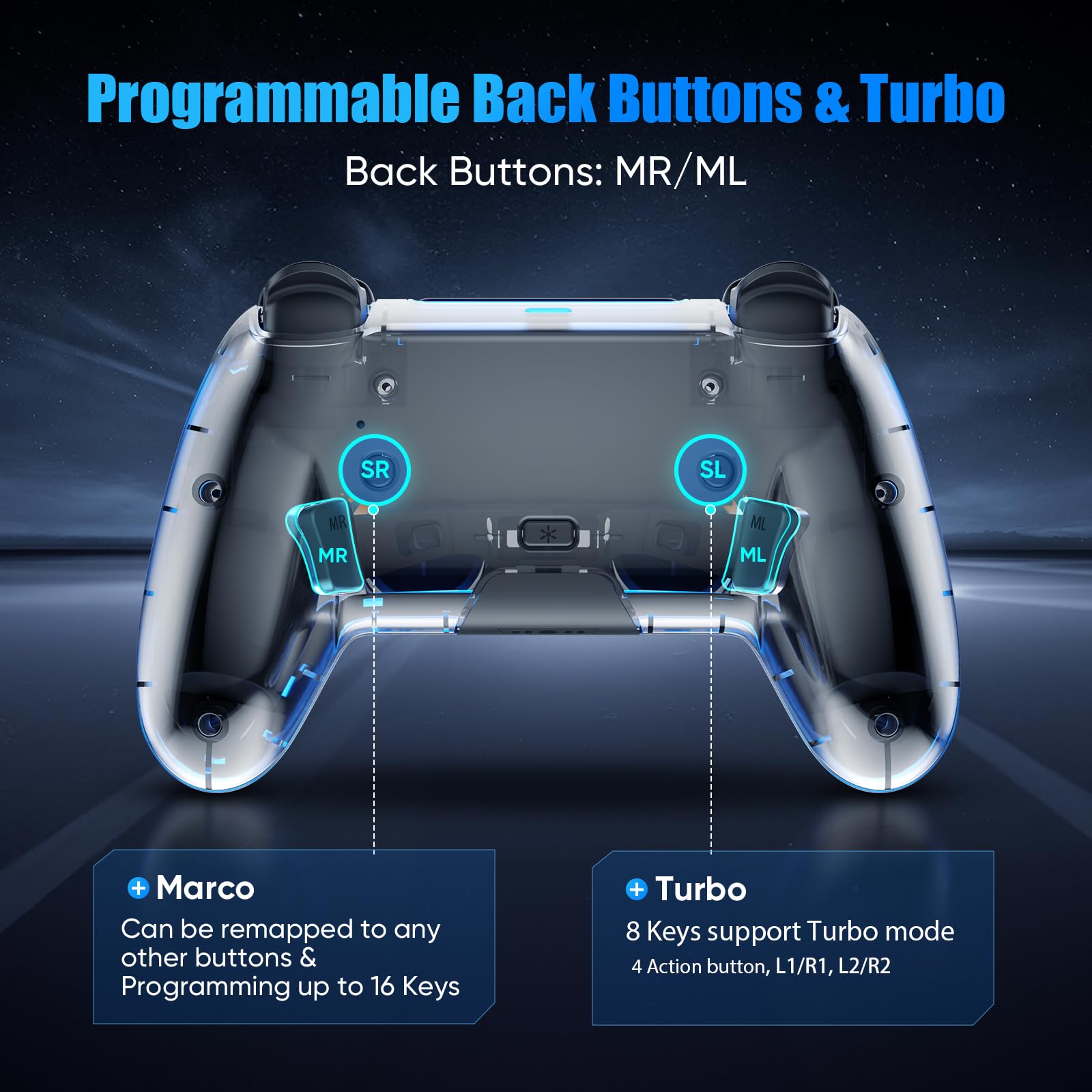 Wireless Controller for PS5, Pro/Slim/MAC/Steam Deck/PC, Hall Effect Joystick, Dual Vibration/Macro/Turbo, 3.5mm Jack, 6-Axis, Mute Key, LED Gamepad with Speaker (4 Lighting Effects, 9 Light Colors)