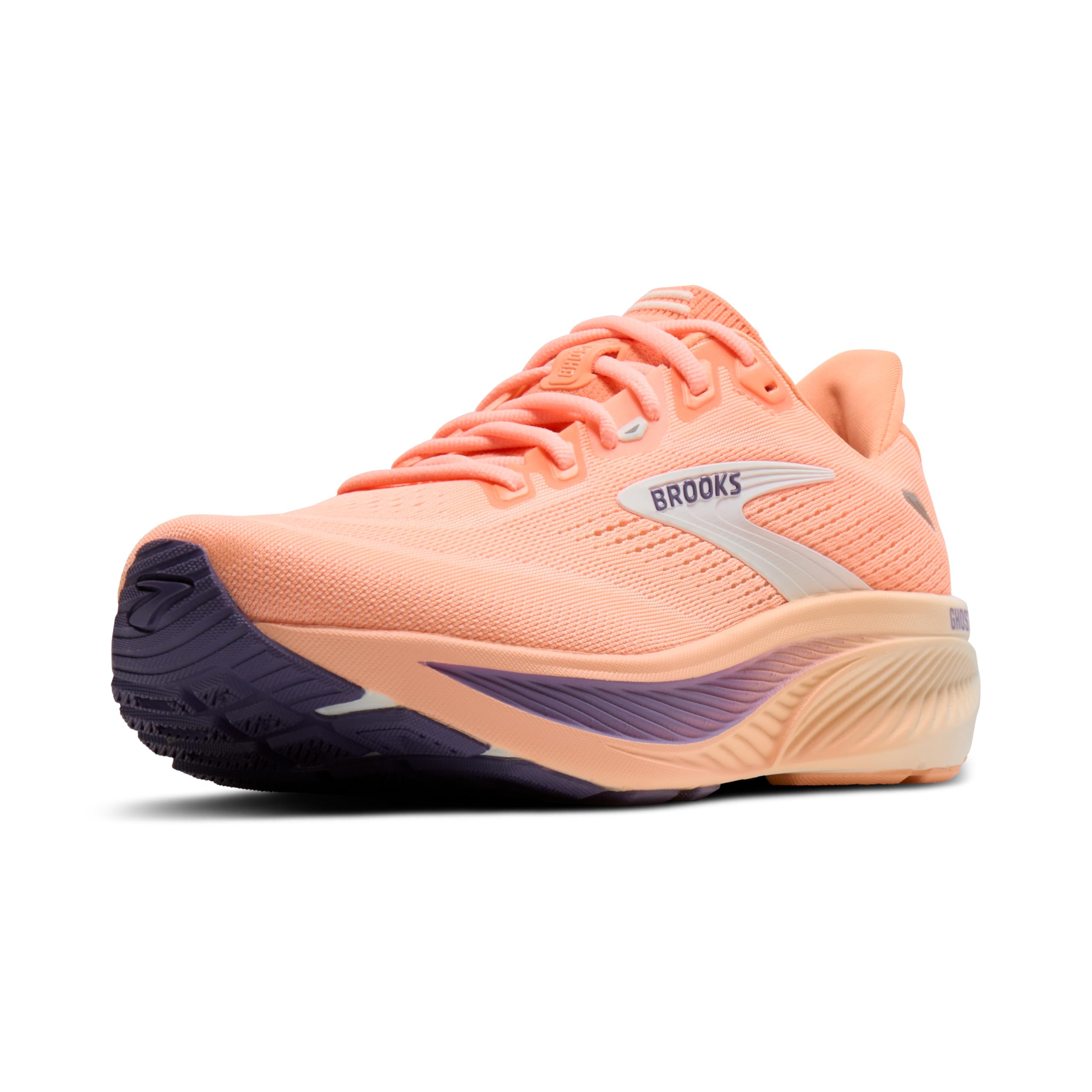 Brooks Women’s Ghost 18 Neutral Running & Walking Shoe - Peach/Grape/Coconut - 8 Medium