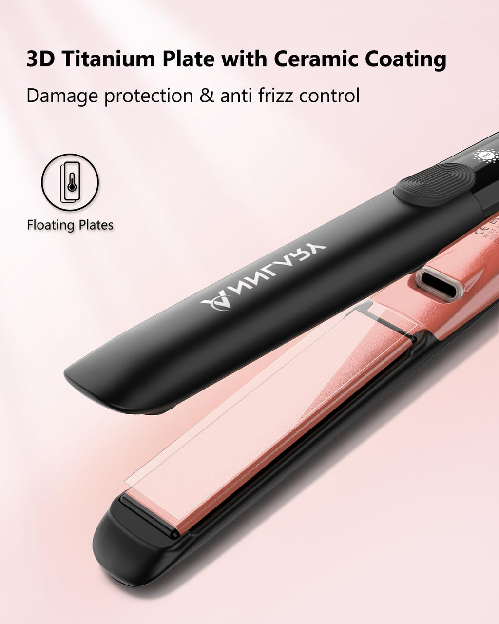 Hair Straightener 1 Inch Flat Iron and Curler 2 in 1 Titanium Ceramic Ionic Dual Voltage Straightener with Heat-Resistant Silicone, for Less Frizz, Shinier & Smoother