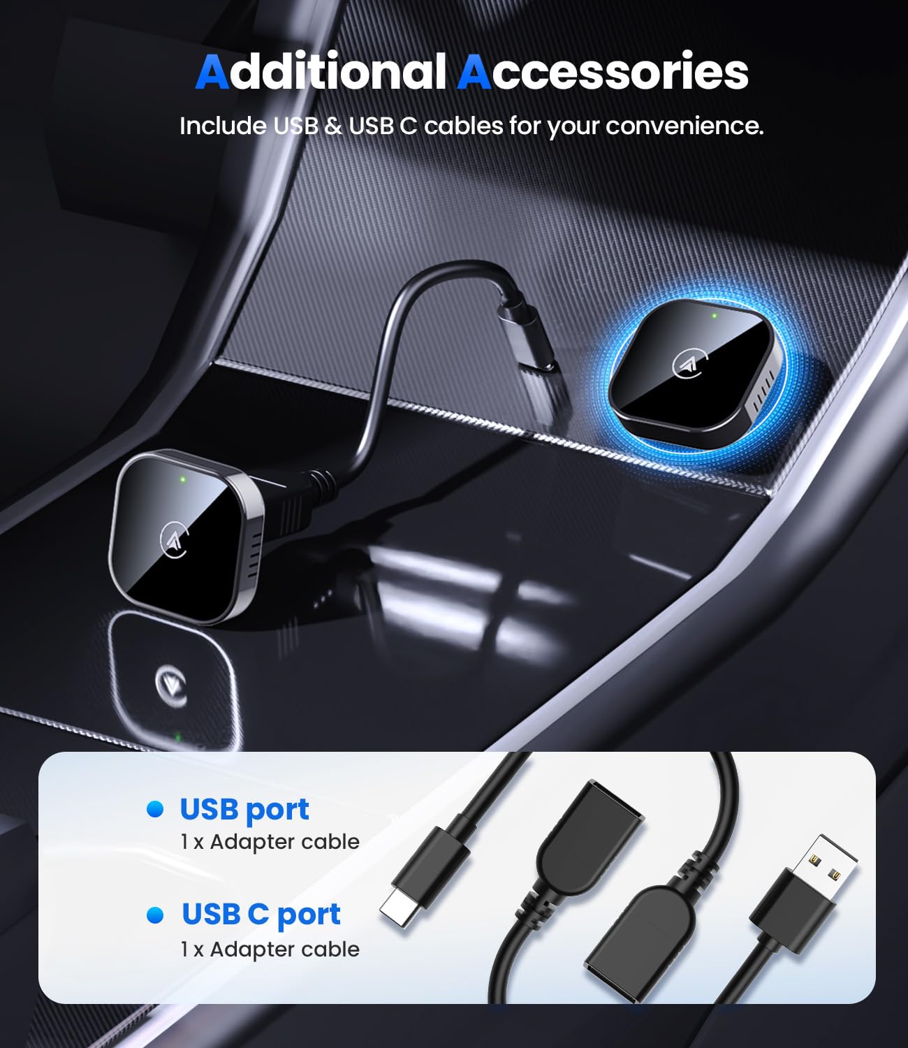 2 in 1 Wireless CarPlay and Android Auto Adapter, Easy Setup Plug and Play, Fast Seamless Use Supports 1000+ Car's with Built-in Wired Car Play/Android Auto, Compact Sleek Design Car Adapter