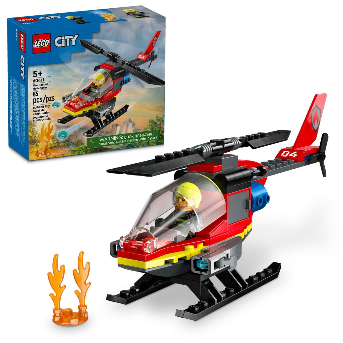 LEGO City Fire Rescue Helicopter Toy, Building Set with Firefighter Minifigure Pilot, Fun Gift or Pretend Play Toy for Boys, Girls and Kids Ages 5 and Up, 60411