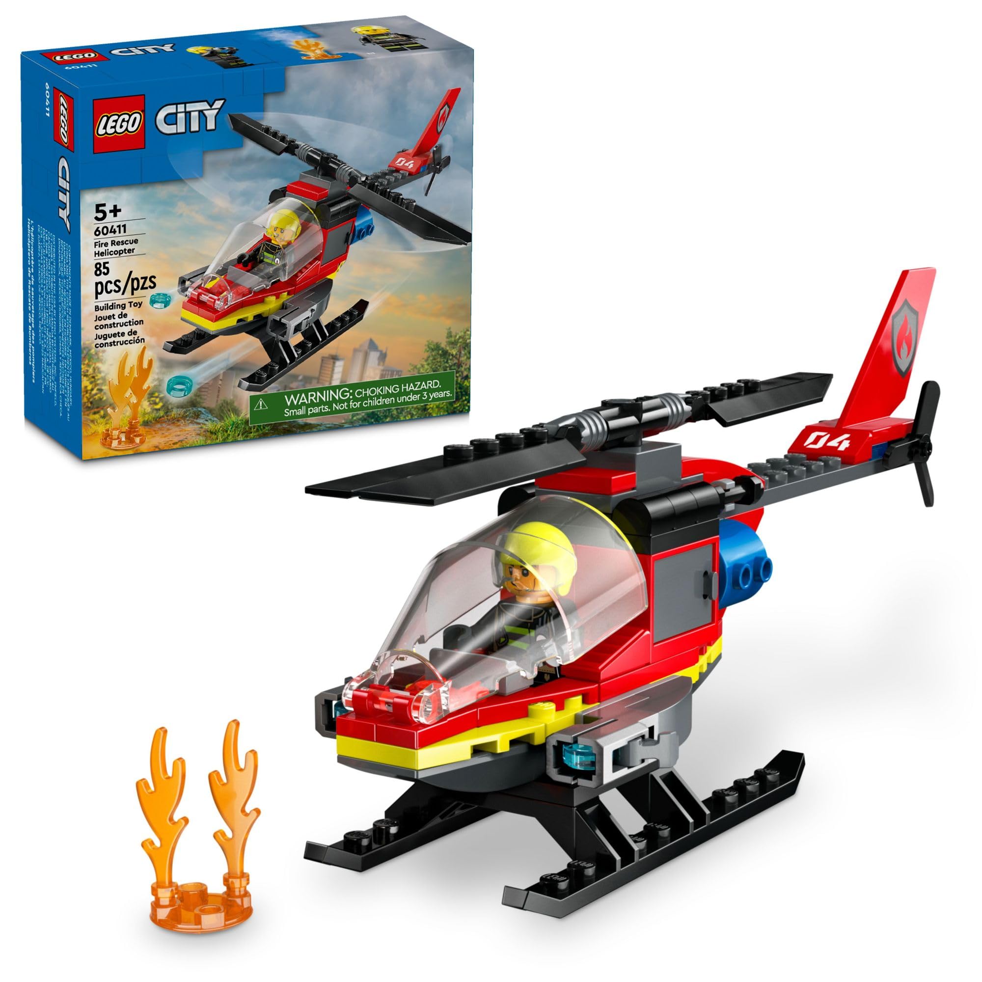 LEGO City Fire Rescue Helicopter Toy, Building Set with Firefighter Minifigure Pilot, Fun Gift or Pretend Play Toy for Boys, Girls and Kids Ages 5 and Up, 60411