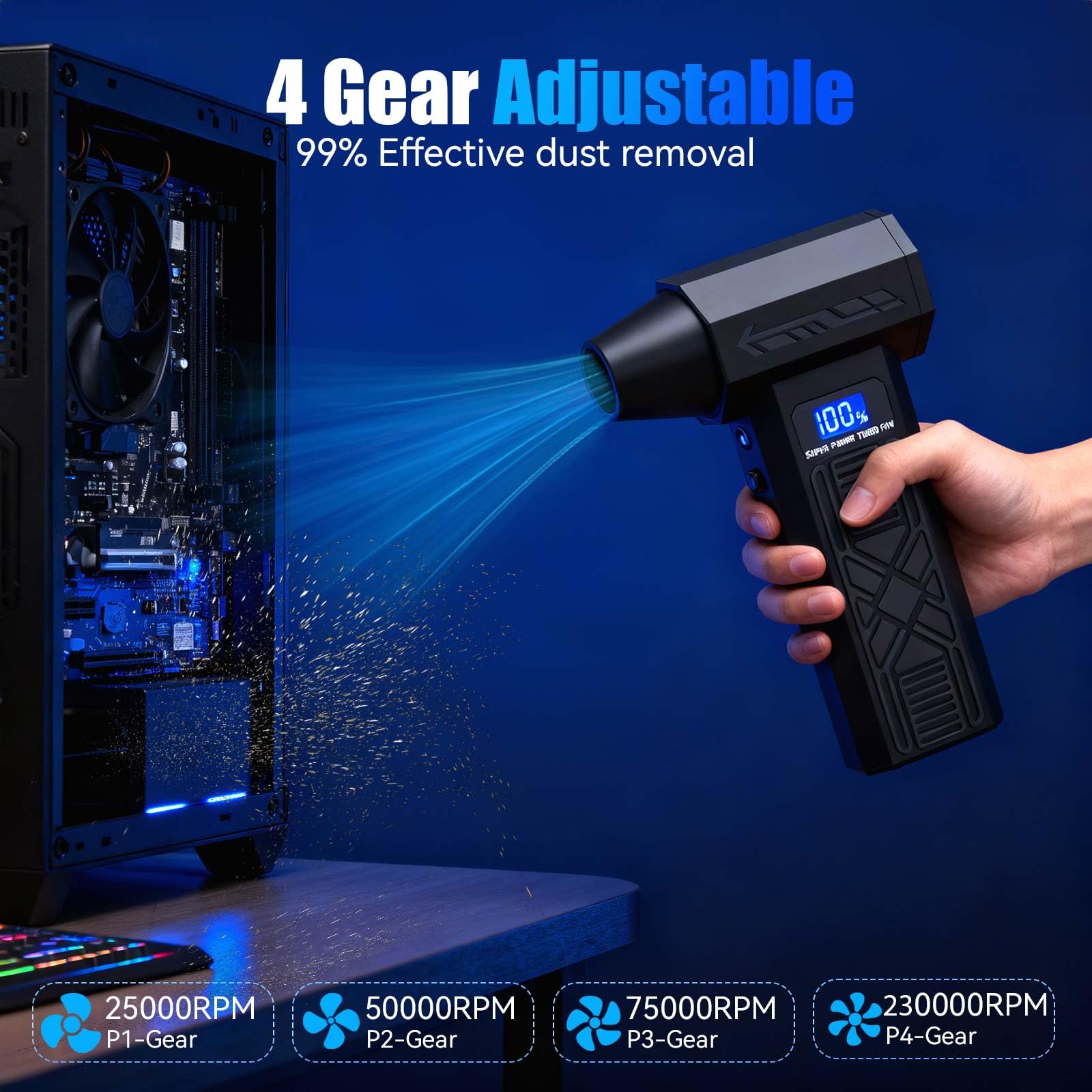 Compressed Air Duster-230000RPM Super Power Electric Air Duster, 4-Gear Adjustable Mini Blower with Type-C Fast Charging, Dust Blower for Computer, Keyboard, House, Outdoor and Car