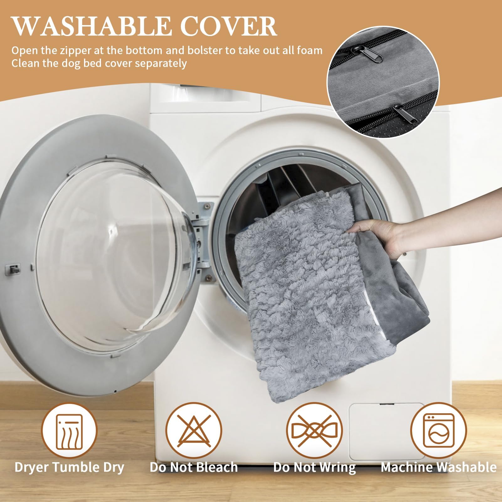 Orthopedic Dog Bed for Extra Large Dogs 42x30 Inch, Waterproof Egg Crate Foam XL Pet Bed with Removable Bolsters, Dog Couch with Washable Cover & Non-Slip Bottom, Grey