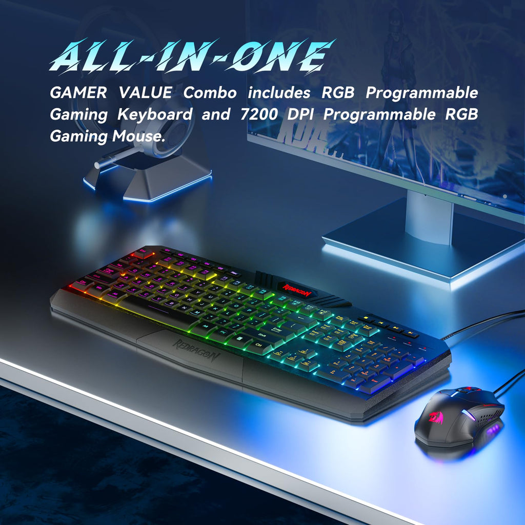 S101-3 PRO Gaming Keyboard and Mouse, RGB Backlit Programmable Keyboard Mouse with Software, Independent Macro Record Keys, Value Combo Set, New Update Version