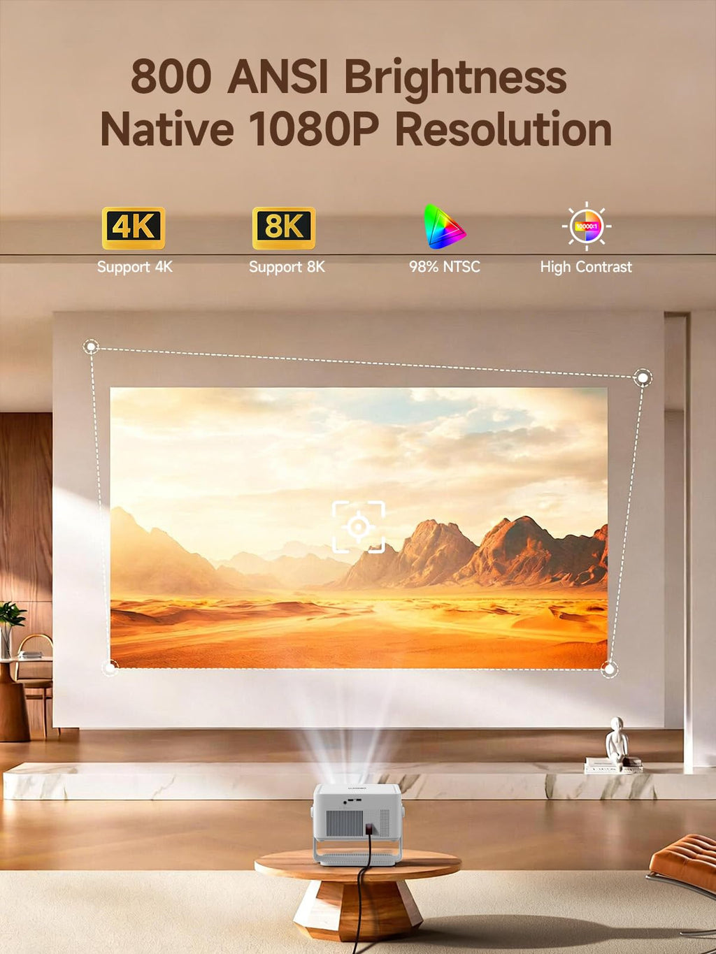 [Android 14 & 800ANSI] Magcubic Mini Projector 4K 8K Support, Smart Projector Native 1080P with WiFi 6, Bluetooth 5.4, Auto Focus, Auto Keystone, 180° Rotation, Portable Projetor for Bedroom HY450Max