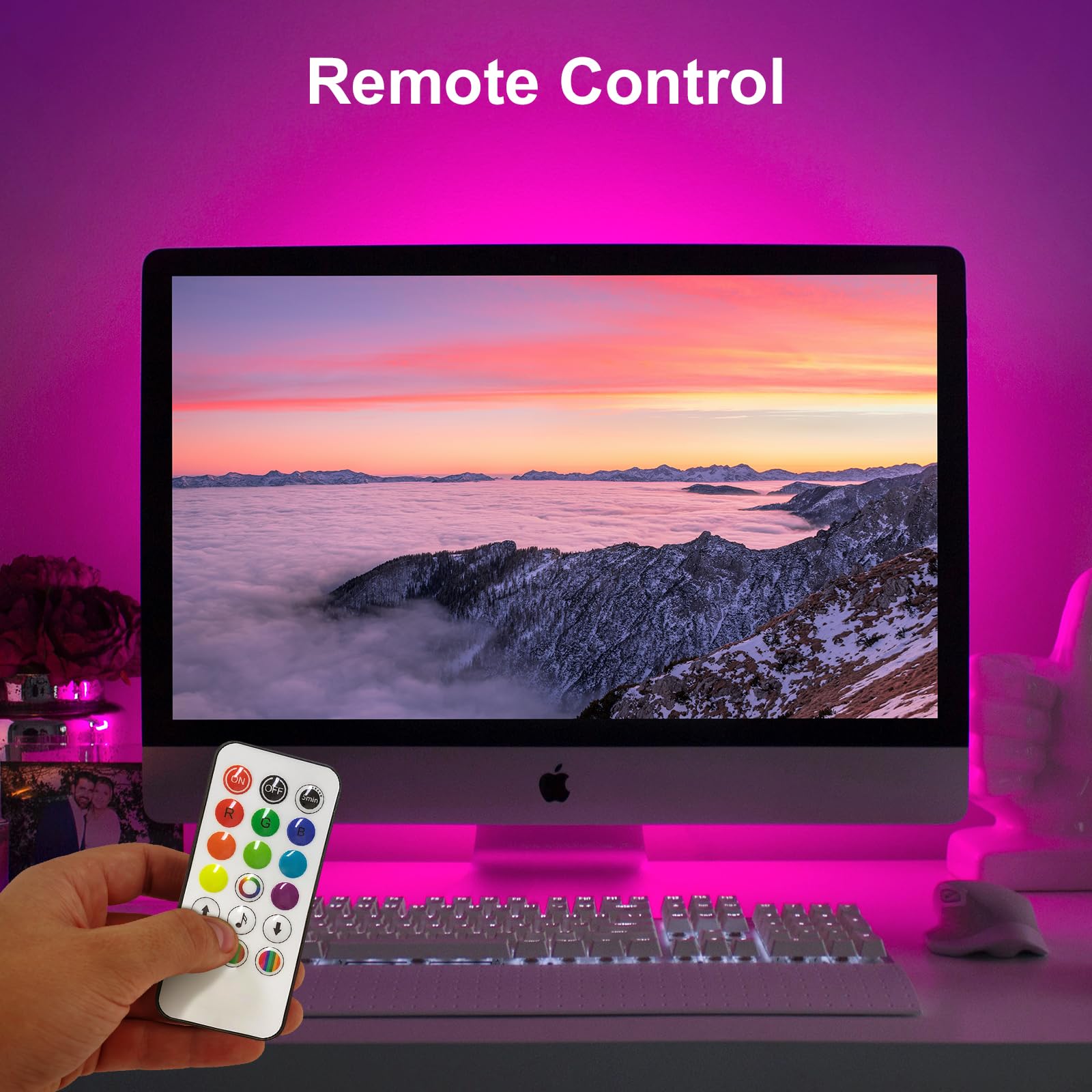 velted RGB Light Bar, Music Sync RGB IC LED Lights Bars, USB Powered Ambient Lighting, Remote Control Color Changing Gaming TV Backlight, 8 Dynamic Modes for PC Room Monitor Desk