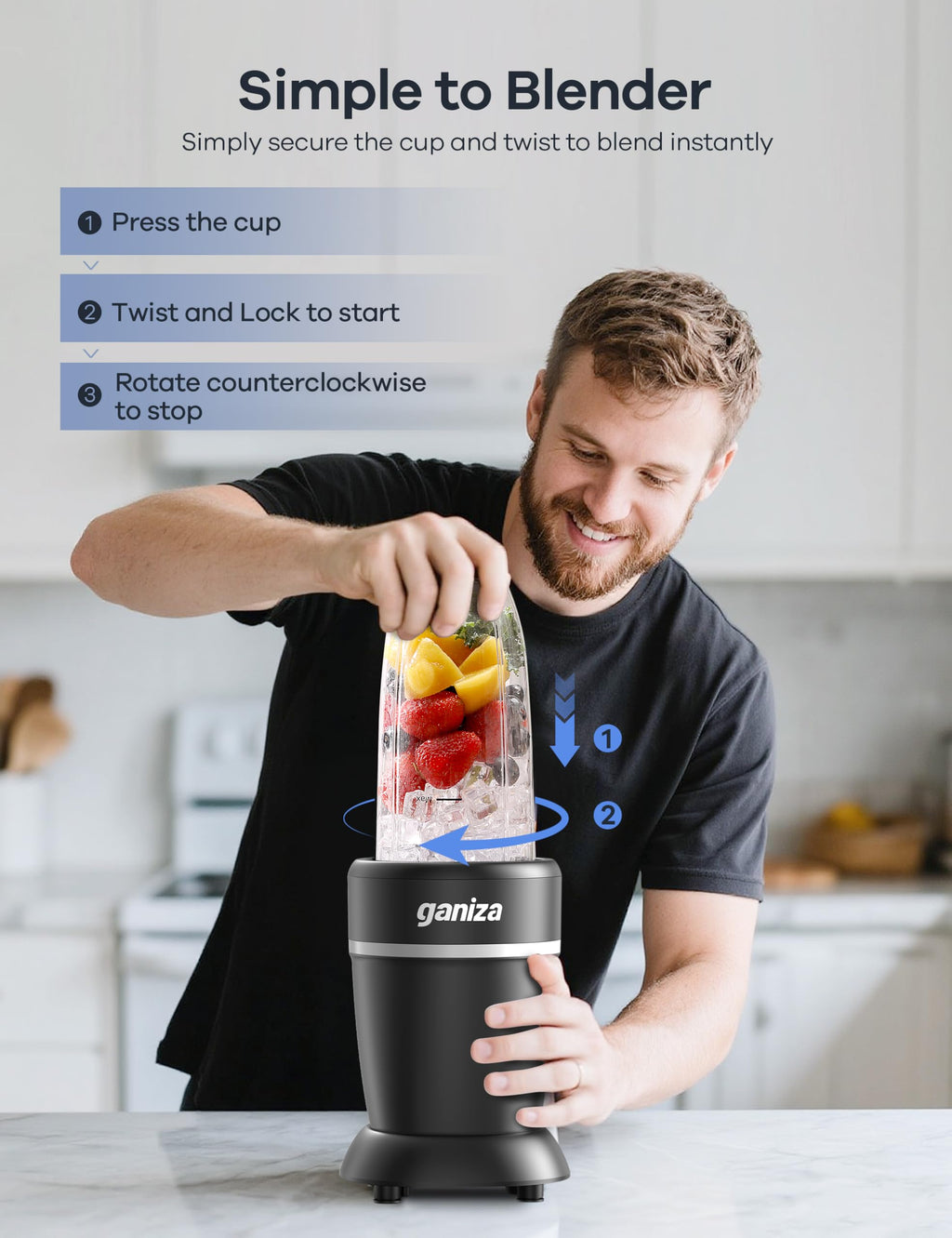 Smoothie Blender, Max 1300 Watt Personal Blender and Grinder Combo for Kitchen, Portable Maker for Smoothies, Shakes, Frozen Drinks, Sauces with 6-Leaf Blade, 23 oz, (2) 37 oz To-Go Cups