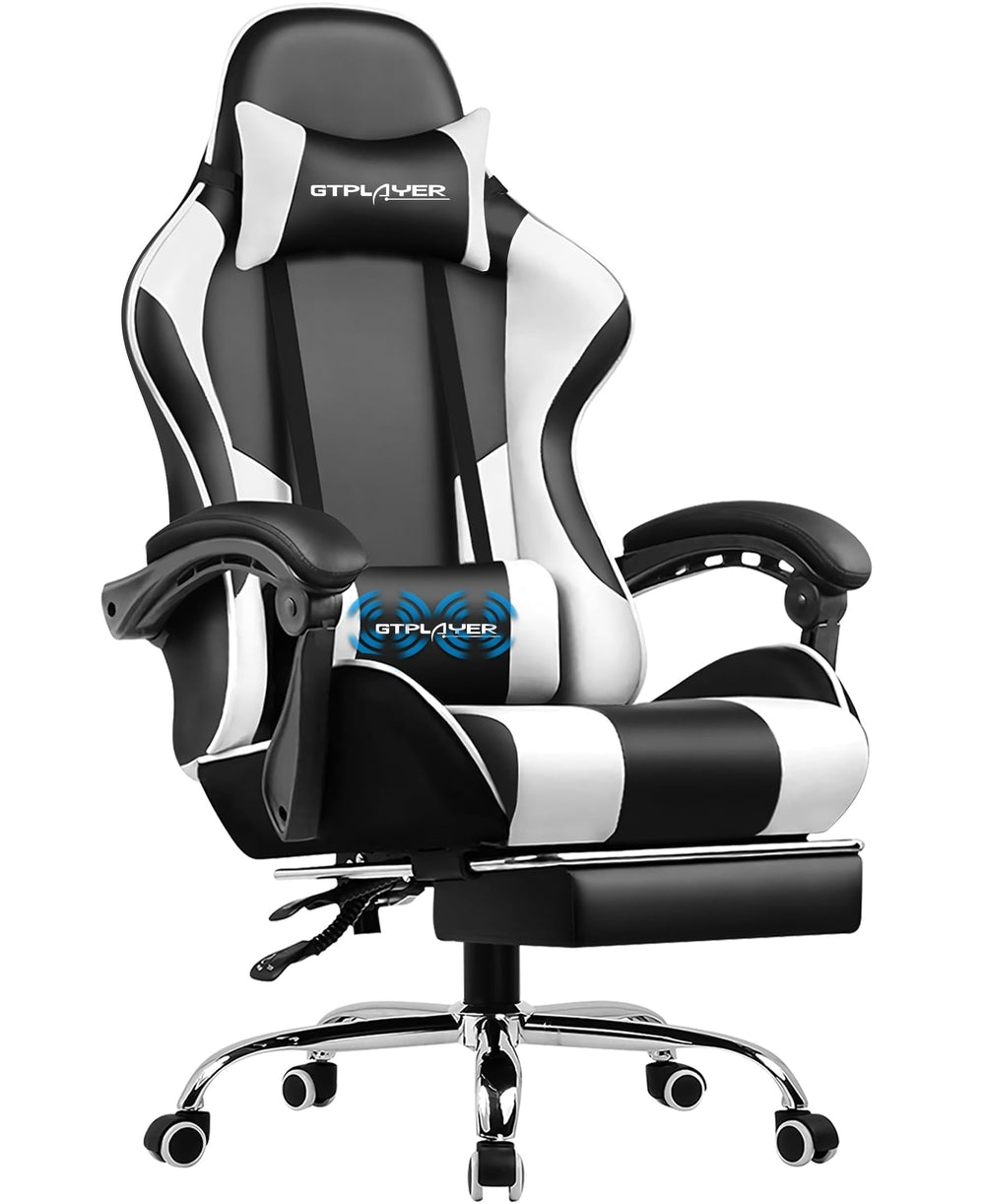 Gaming Chair, Computer Chair with Footrest and Lumbar Support, Height Adjustable Game Chair with 360°-Swivel Seat and Headrest and for Office or Gaming (Pearl White)