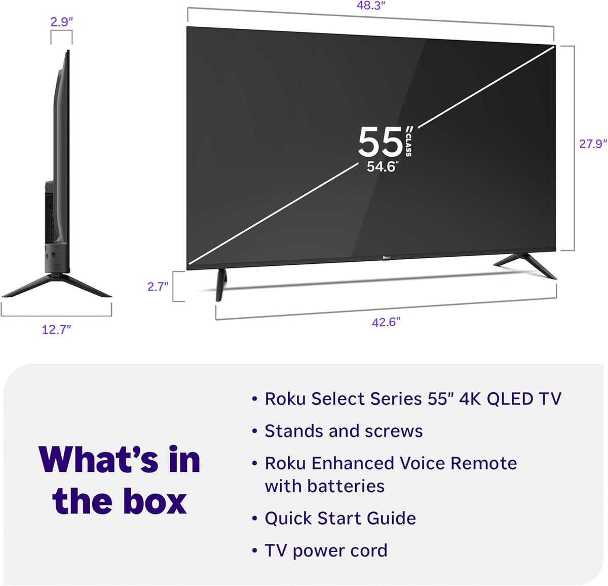 Smart TV 2026 – 55-Inch Select Series, 4K QLED TV – Roku TV with Voice Remote – Flat Screen QLED Television with Wi-Fi for Streaming Live Local News, Sports, & Movies – Bluetooth Headphone Mode