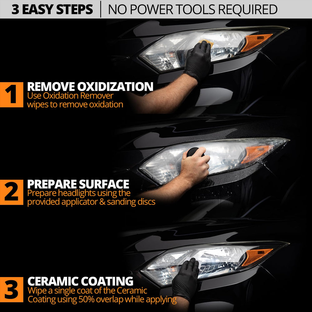 Ceramic Headlight Restoration Kit – Guaranteed To Last As Long As You Own Your Vehicle – Brings Headlights Back to Like New Condition - No Power Tools Required - 10 Wipe Kit