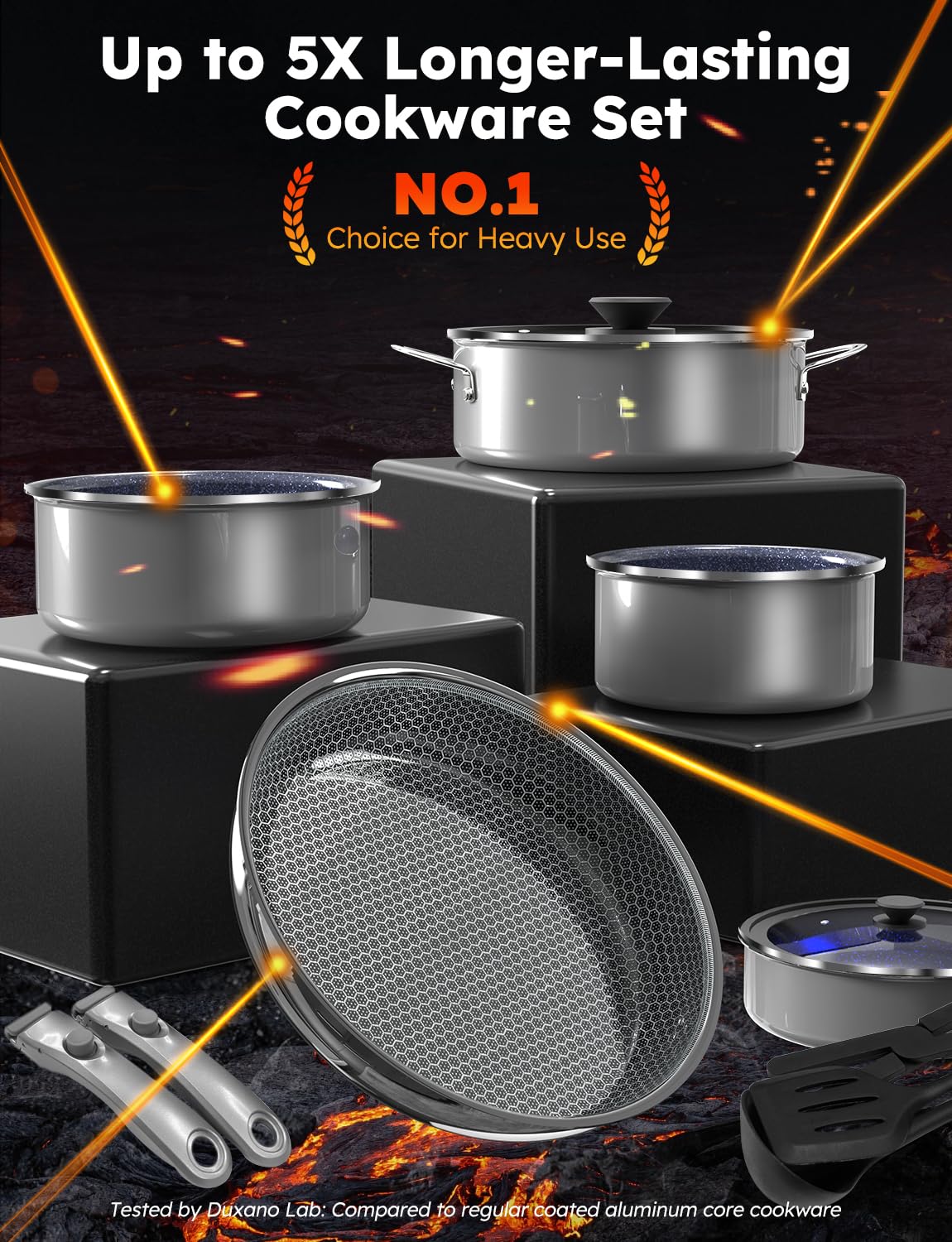 Pro Ceramic Pots and Pans Set & 2026 Upgraded Hybrid 3-Ply Stainless Steel Frypan, 2X Non Stick, High Heat Sear, PFAS PTFE PFOA Free Non Toxic Induction Cookware,Removable Handle,Oven Safe,12PC