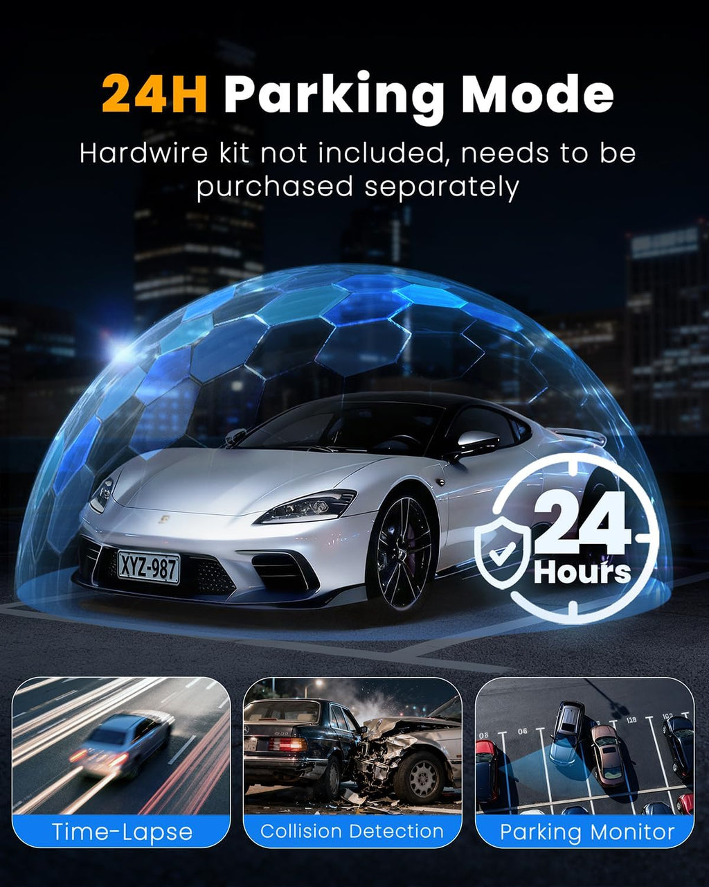 XYGCACO 4 Channel 360° Dash Cam Front Rear Inside and Left Right, 4K+1080P*3 FHD Car Camera, 5GHz WiFi and App Control, 24H Parking Mode, 8 IR Lamps Night Vision, Includes 64GB SD Card, Black