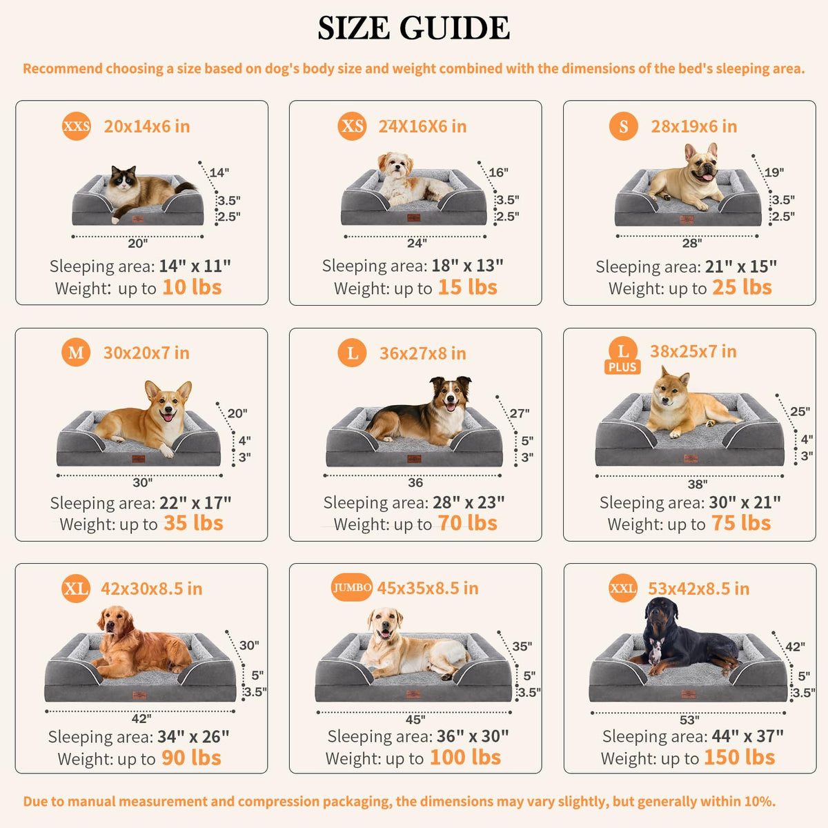 Orthopedic Dog Bed for Extra Large Dogs 42x30 Inch, Waterproof Egg Crate Foam XL Pet Bed with Removable Bolsters, Dog Couch with Washable Cover & Non-Slip Bottom, Grey