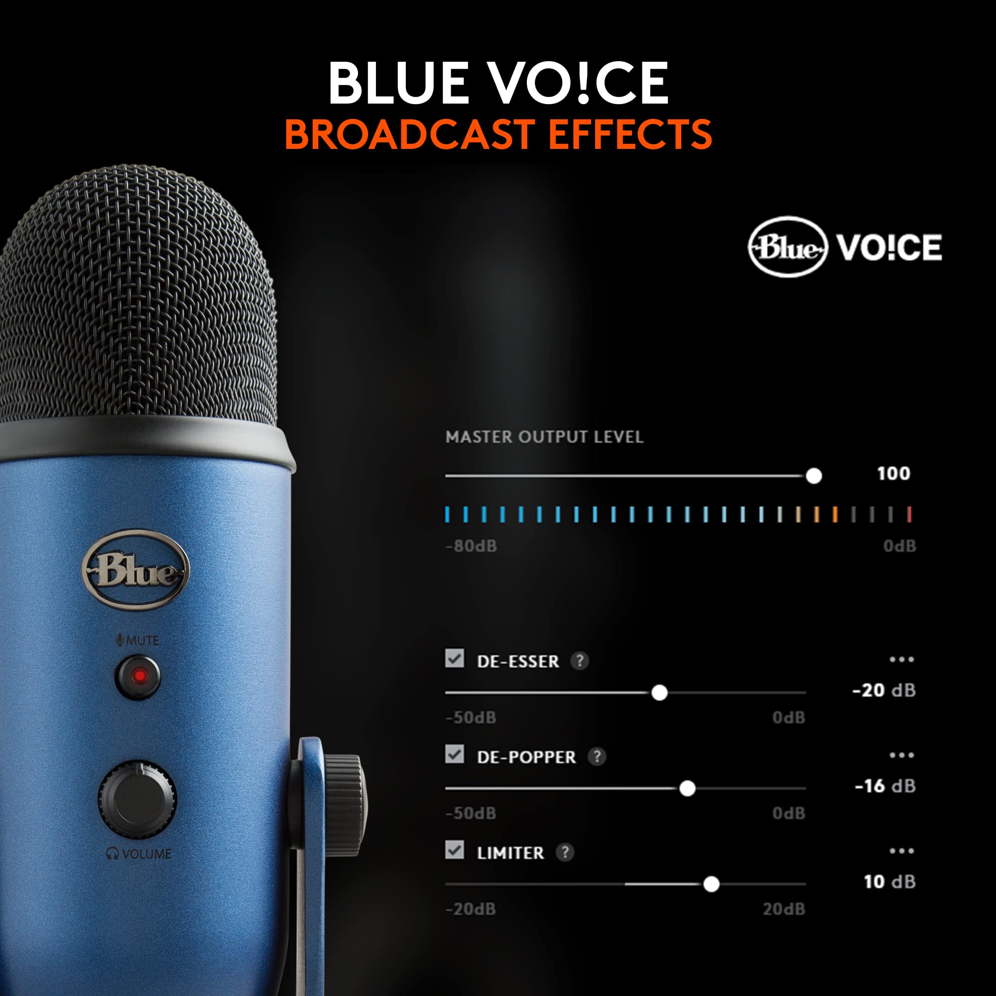 Logitech Creators Blue Yeti USB Microphone for PC, Mac, Gaming, Streaming, Podcasting, Studio and Computer Condenser Mic with Blue VO!CE Effects, 4 Pickup Patterns, Plug and Play - Midnight Blue