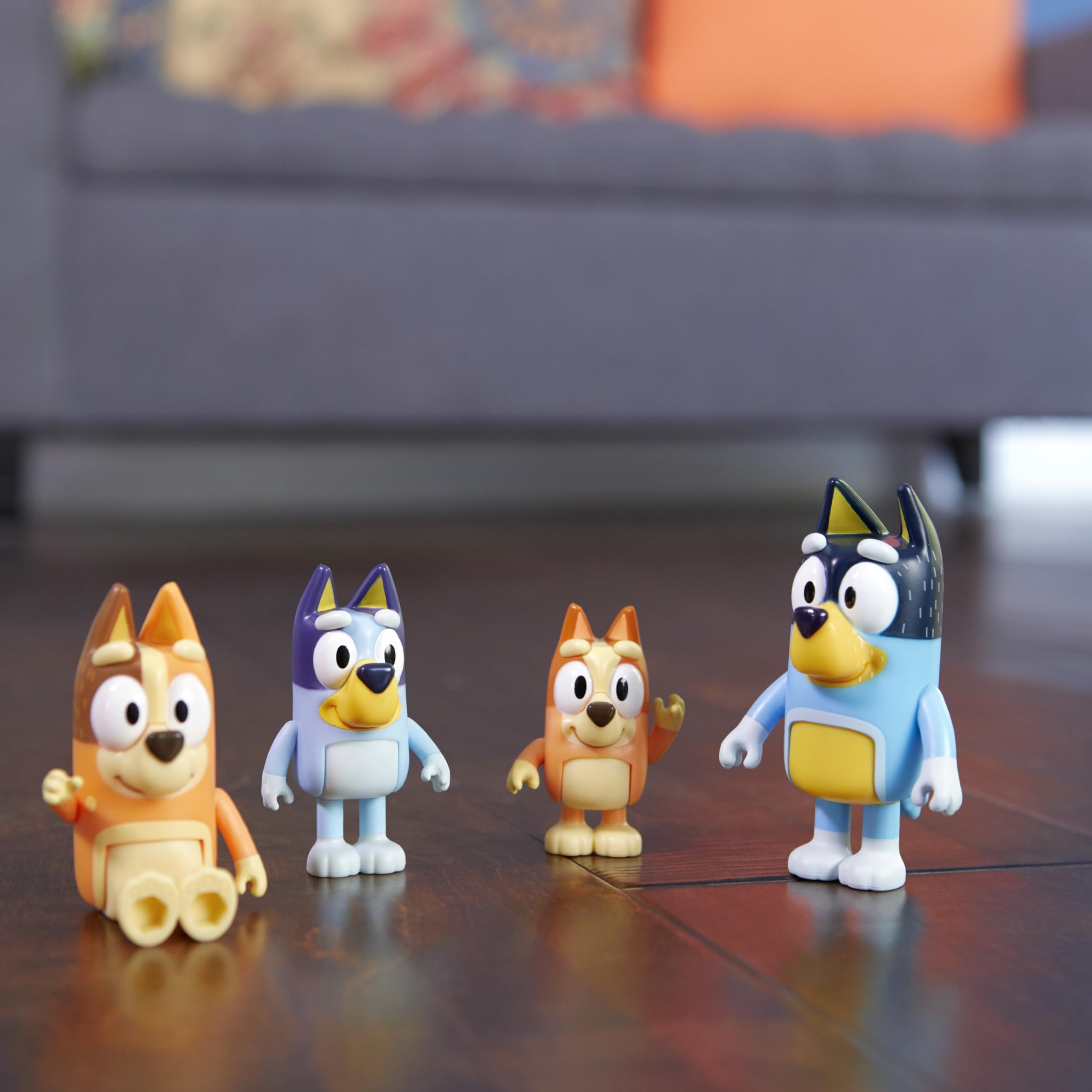 Bluey Family Figure Pack of 4, Robust Poseable Character Toys with Bingo, Chilli, and Bandit Figures, Toddler-Sized Animal Figurines for Kids Ages 3+