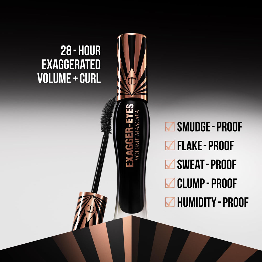 Exagger-Eyes Volume Mascara - Volumizing Black Mascara with 28-Hour Smudge-Proof & Flake-Proof Wear - Designed with a Ultra-Curved Brush