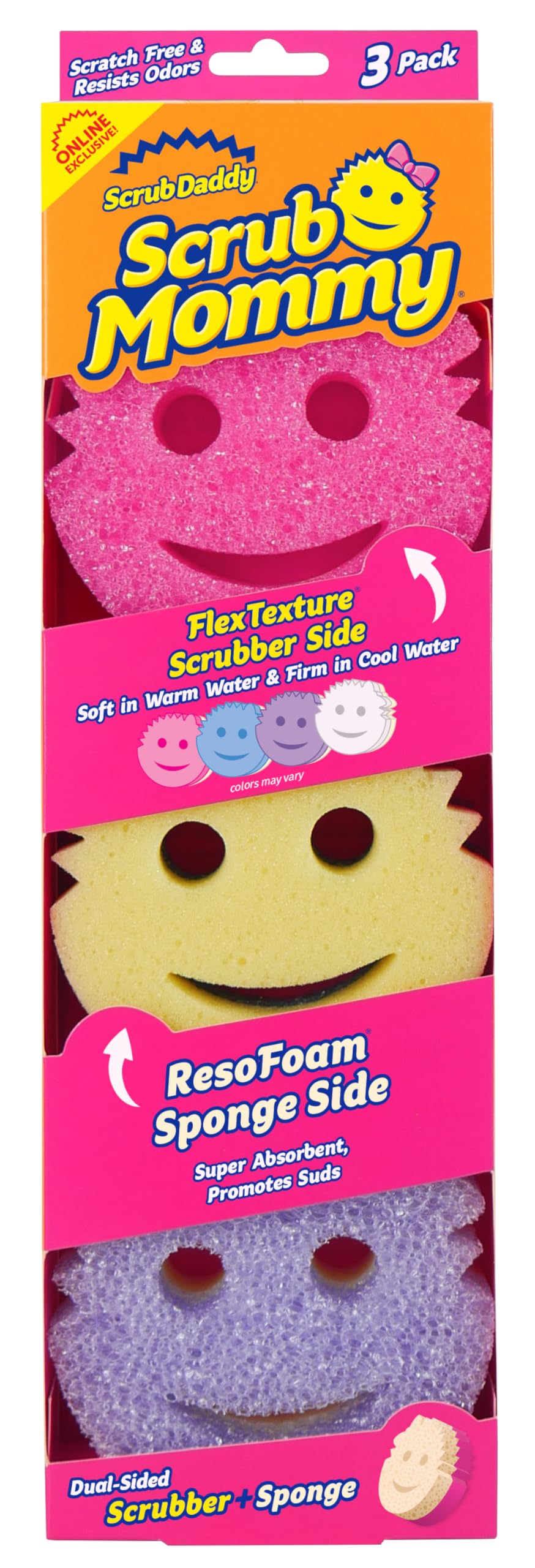 Scrub Mommy Kitchen Sponges - Dual-Sided Dish Sponges for Scrubbing - Non-Scratch Cleaning Sponges for Washing Dishes, Bathroom & Multi-Surface Cleaning - Online Exclusive (3 Count)