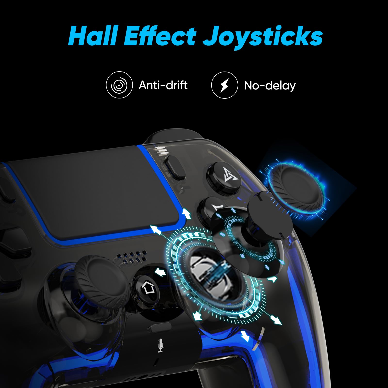 Wireless Controller for PS5, Pro/Slim/MAC/Steam Deck/PC, Hall Effect Joystick, Dual Vibration/Macro/Turbo, 3.5mm Jack, 6-Axis, Mute Key, LED Gamepad with Speaker (4 Lighting Effects, 9 Light Colors)