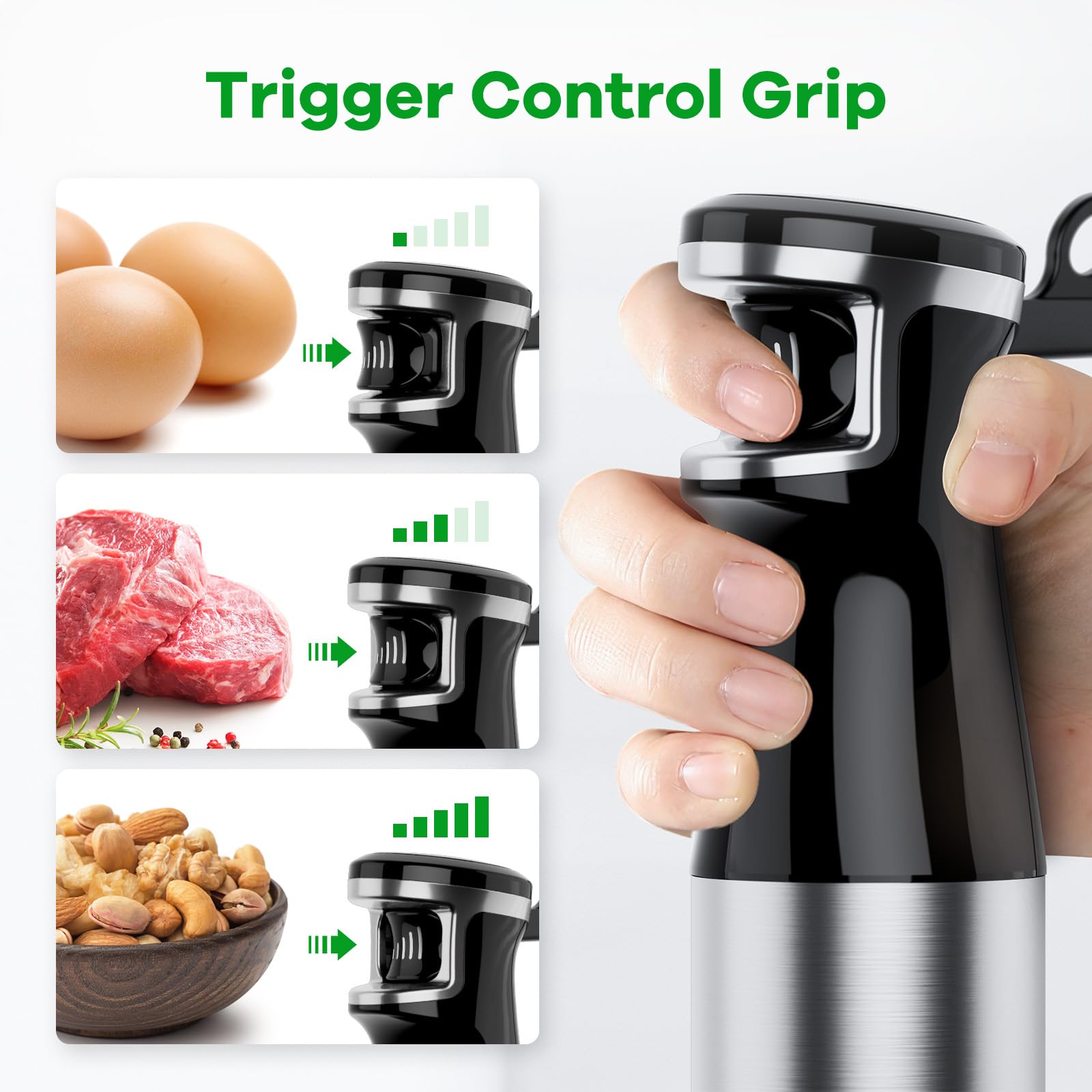 []Turelar Immersion Blender Handheld Corded Hand Blenders Set 1100W, Trigger Variable Speed 5 in 1 Stick Emulsifier with Chopper, Whisk and Frother for Soup, Baby Food and Smoothies,Black