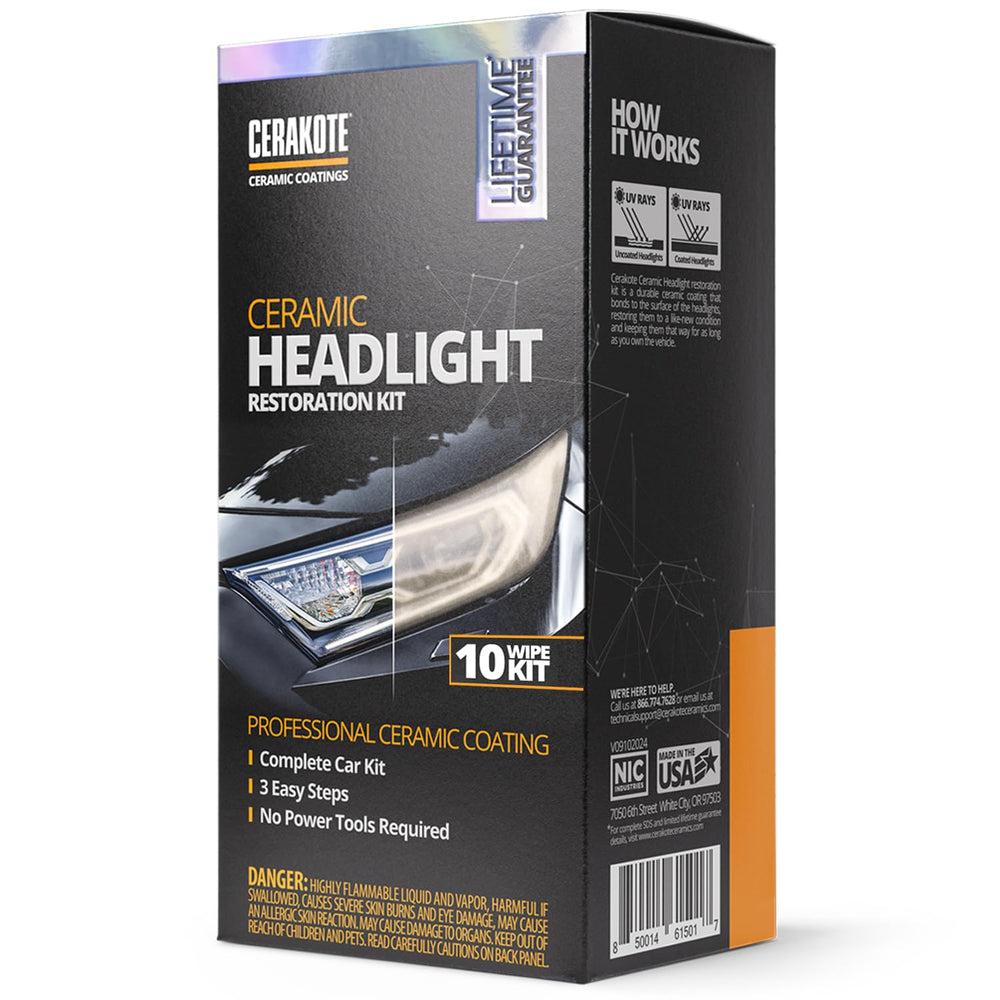 Ceramic Headlight Restoration Kit – Guaranteed To Last As Long As You Own Your Vehicle – Brings Headlights Back to Like New Condition - No Power Tools Required - 10 Wipe Kit
