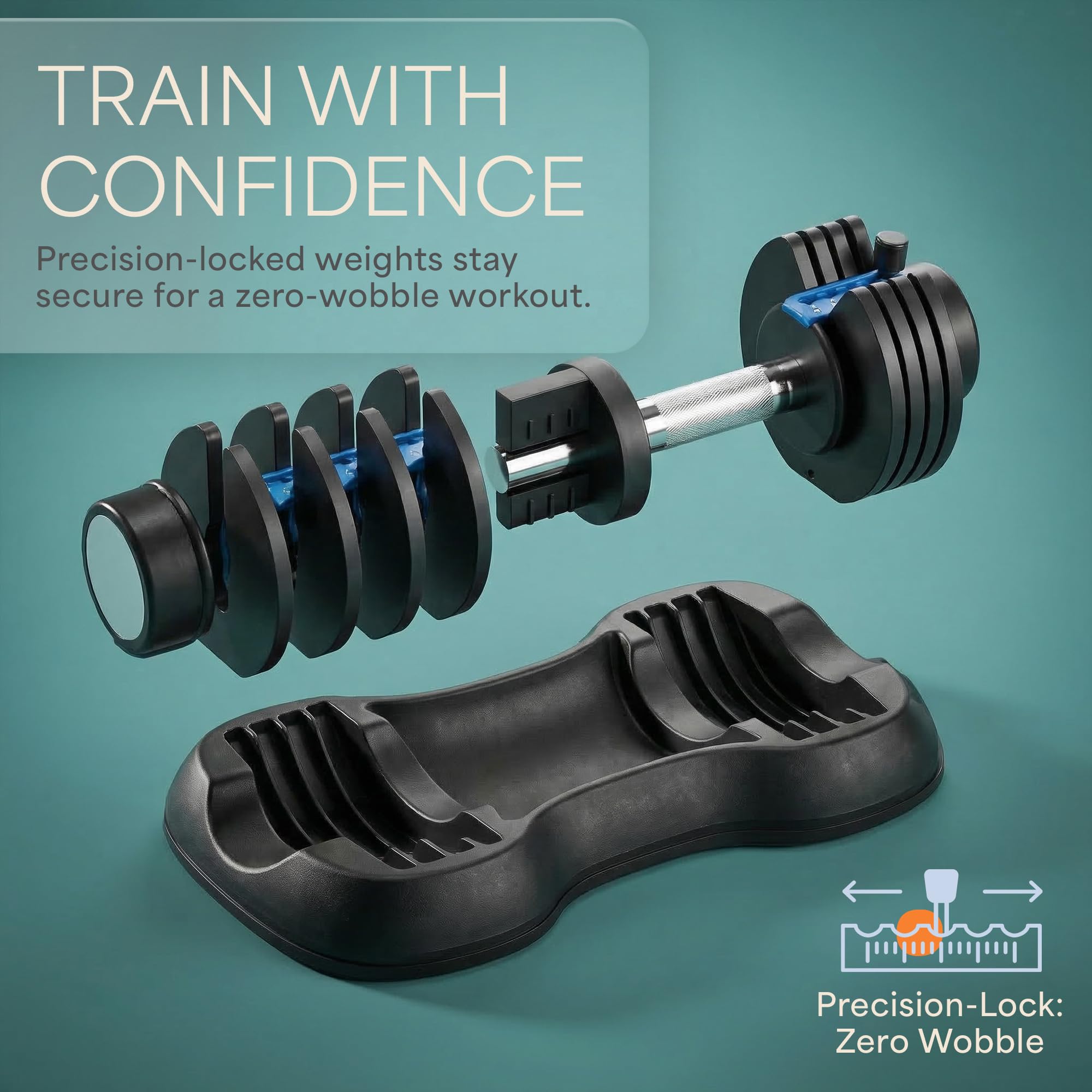 Powerflow Plus Adjustable Dumbbell Set of 2 with Rack – 5 to 25 lb Pair, Quick-Adjust Dial, Anti-Slip Grip, Space-Saving Hand Weights for Men & Women for Home Gym Strength Training