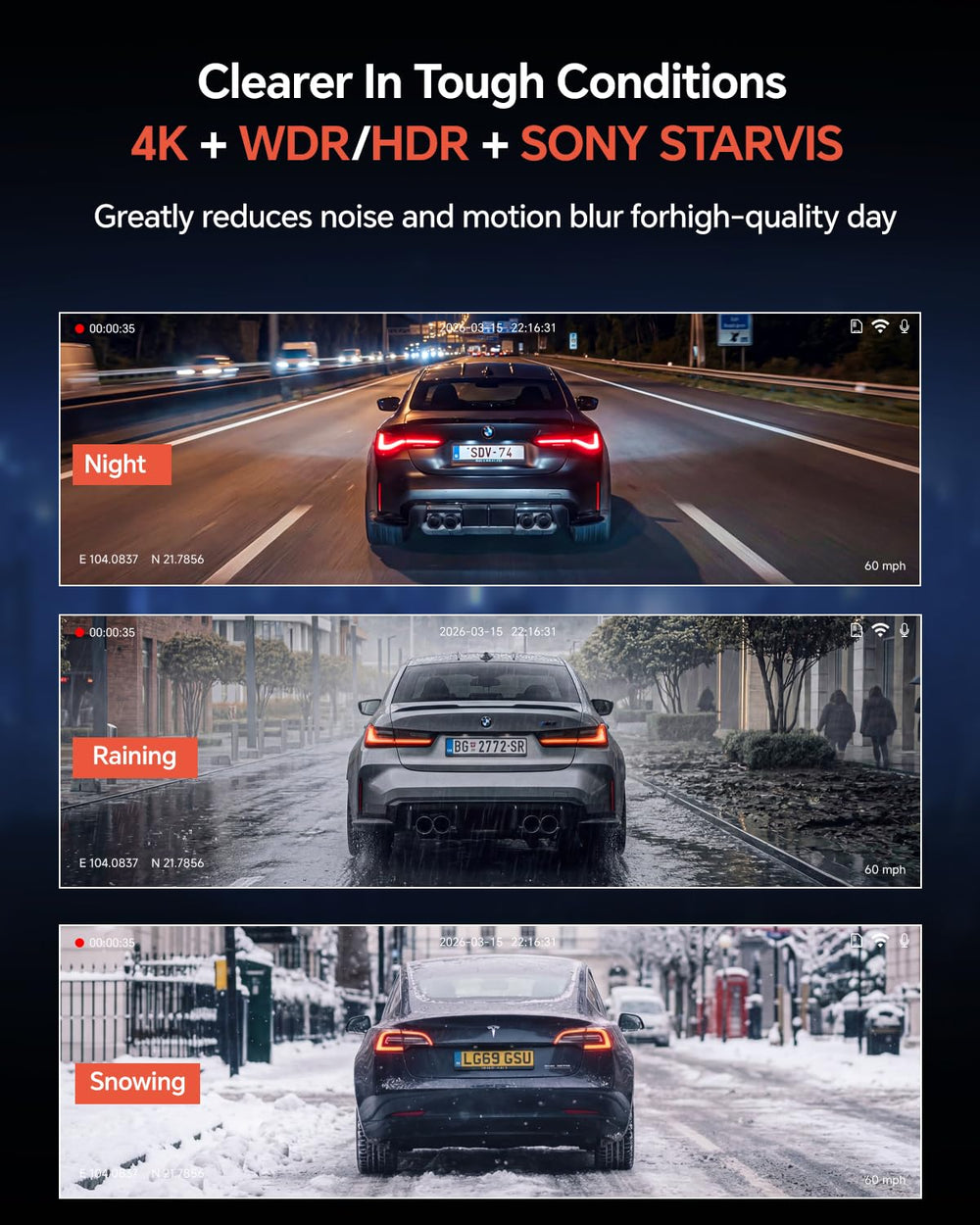 4K Dash Cam Front and Rear, STARVIS Sensor, Free 128GB Card Included, 5GHz WiFi-up to 20MB/s, Dual Dash Camera for Cars, Built-in GPS, G-Sensor, WDR/HDR Super Night Vision, 24H Parking Mode