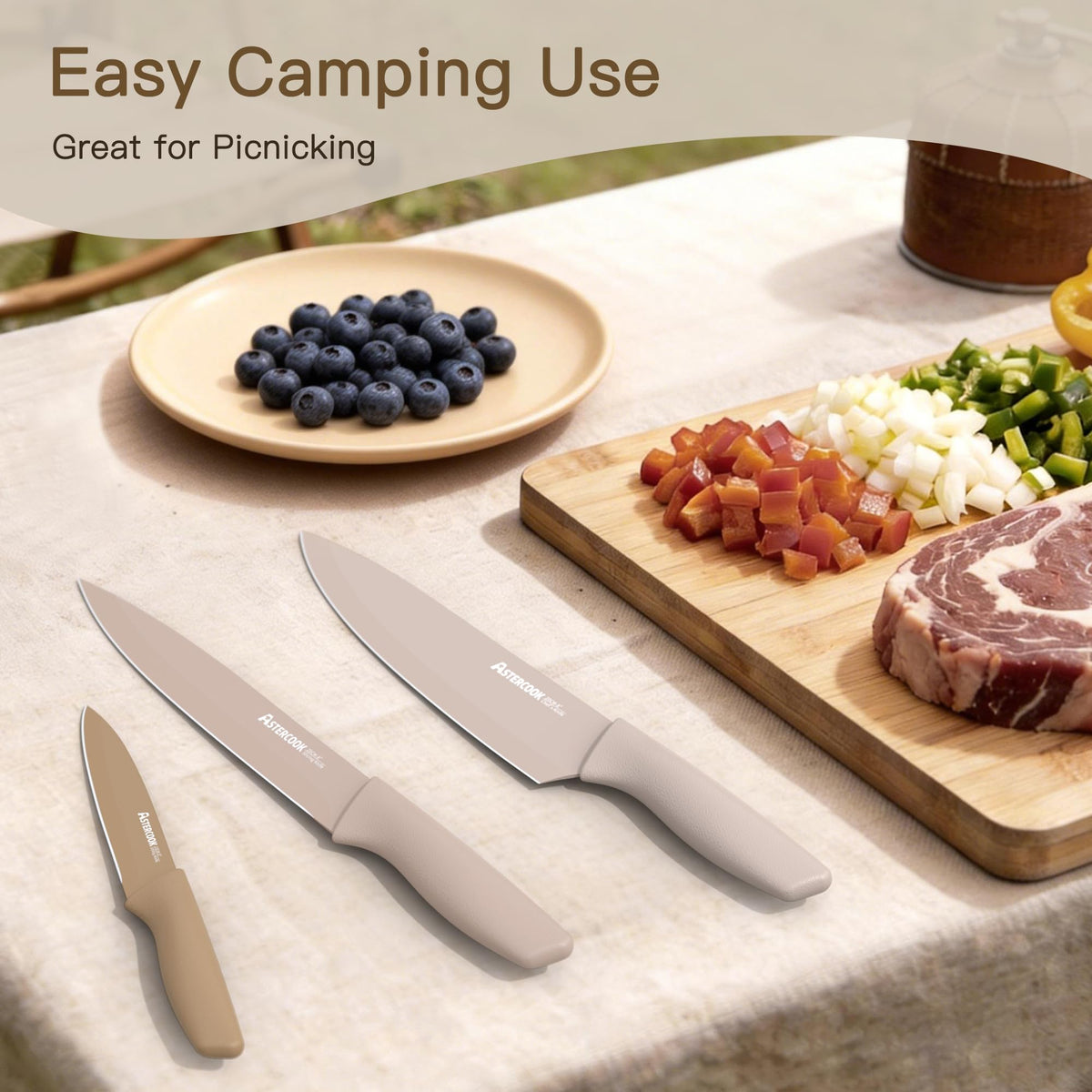 []Astercook Knife Set, 13 Pieces Kitchen Knives Set with Healthy Anti-Rust Coating, Dishwasher Safe, Stainless Steel Chef Knife Sets with 6 Blade Guards, Perfect Holiday Gifts for Kitchen