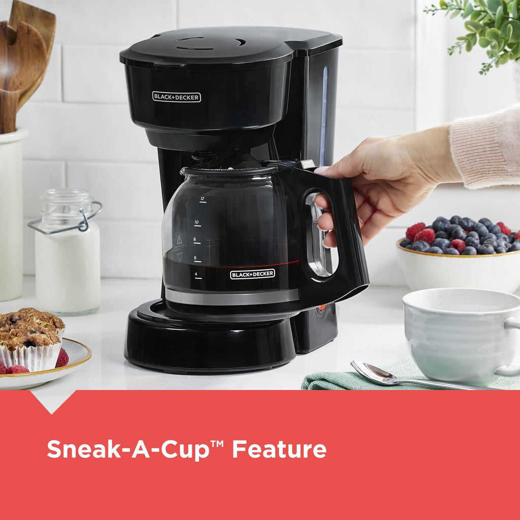 12-Cup Coffee Maker with Easy On/Off Switch, Easy Pour, Non-Drip Carafe with Removable Filter Basket, Vortex Technology, Black