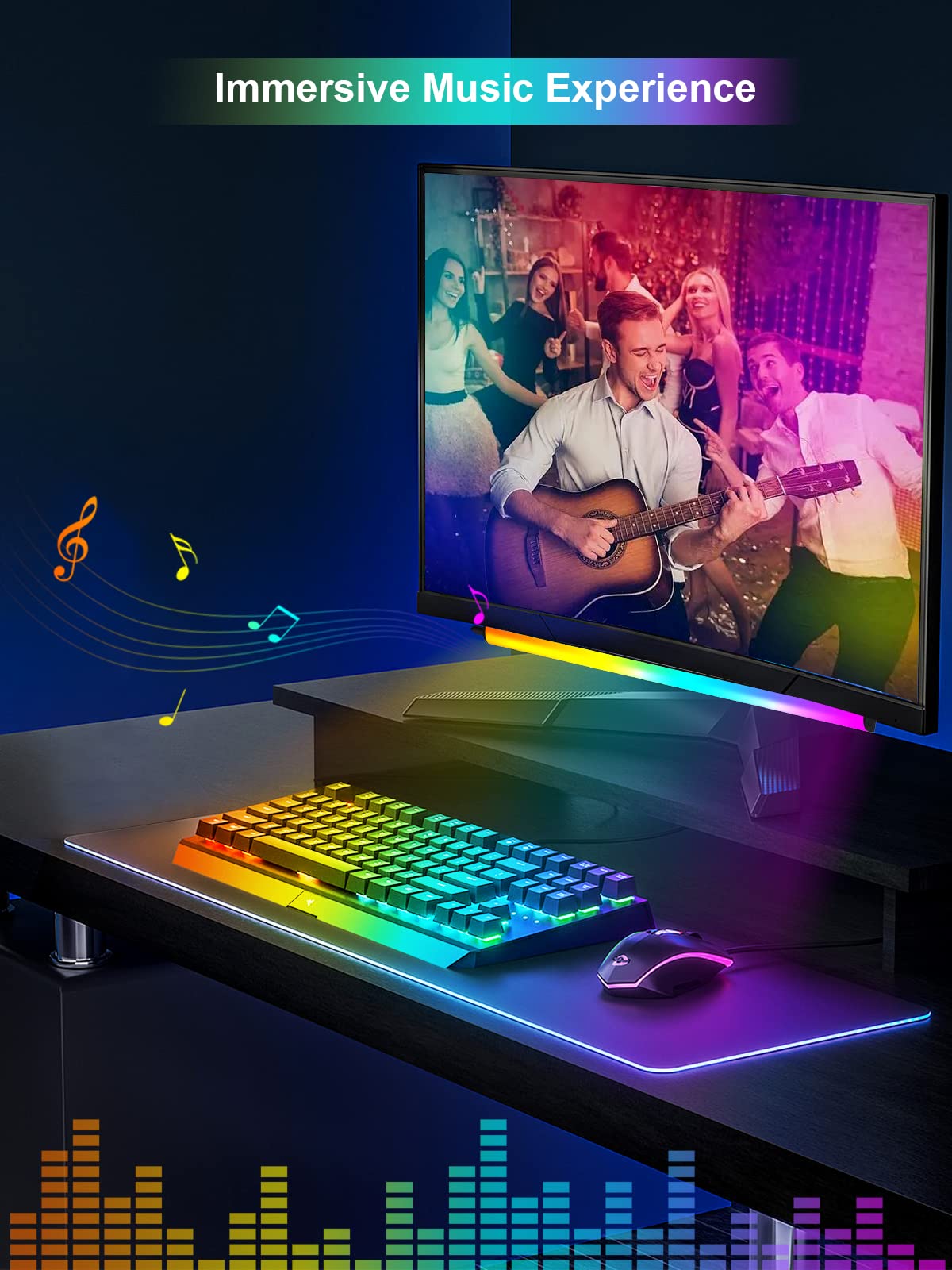 Under Monitor Light Bar, App and Remote Control Gaming Ambient Lights,Music Sync Color Changing, 16 Million Colors, Timing, USB Powered RGB Light Bar for Monitor/TV/PC Back (2pcs)