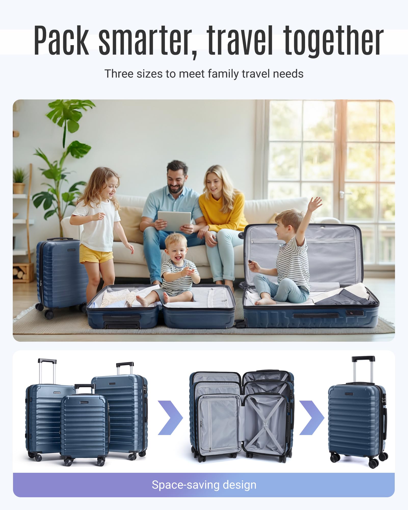 Luggage Sets, 3 Piece Durable Suitcase Set with Spinner Wheels, 3 Pcs Hard Shell Lightweight Luggage with TSA Lock, Large Checked Travel Suitcases, 20/24/28 Inch, Royal Blue