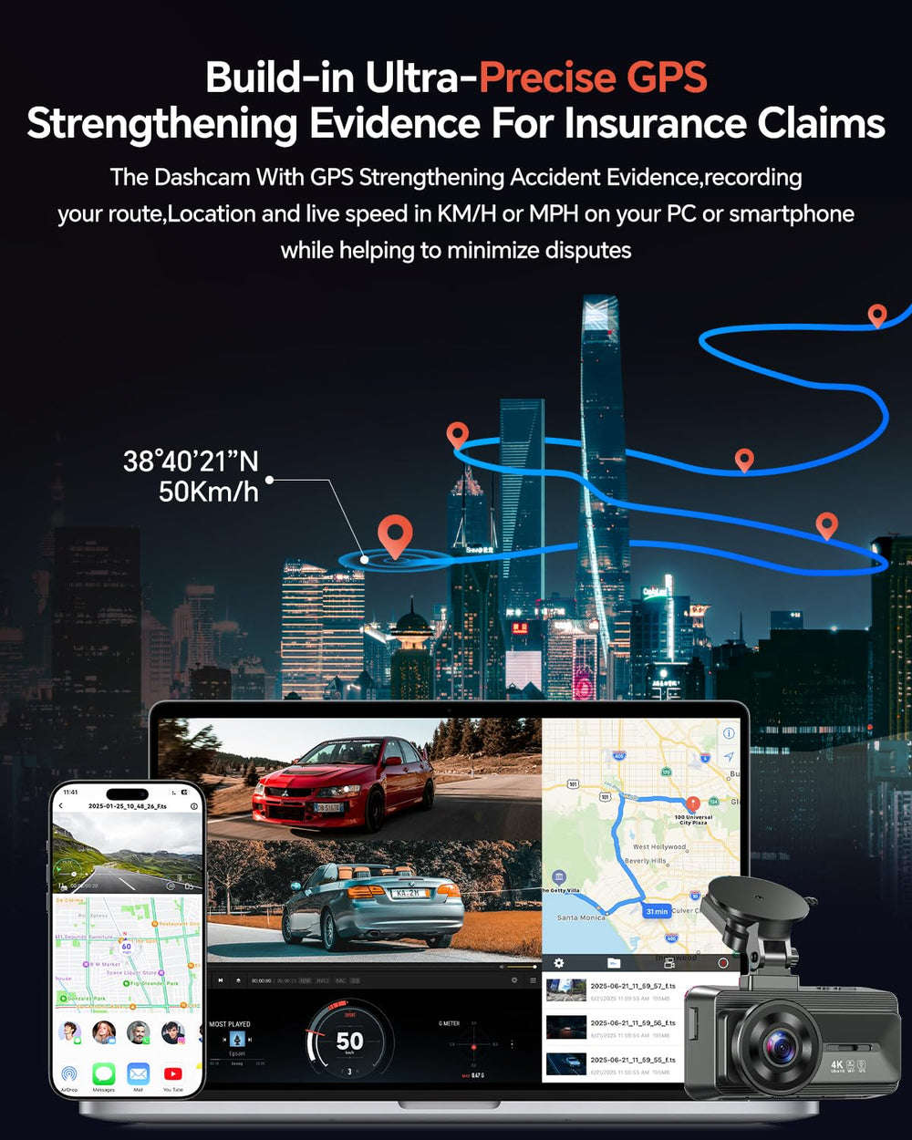 4K Dash Cam Front and Rear, STARVIS Sensor, Free 128GB Card Included, 5GHz WiFi-up to 20MB/s, Dual Dash Camera for Cars, Built-in GPS, G-Sensor, WDR/HDR Super Night Vision, 24H Parking Mode