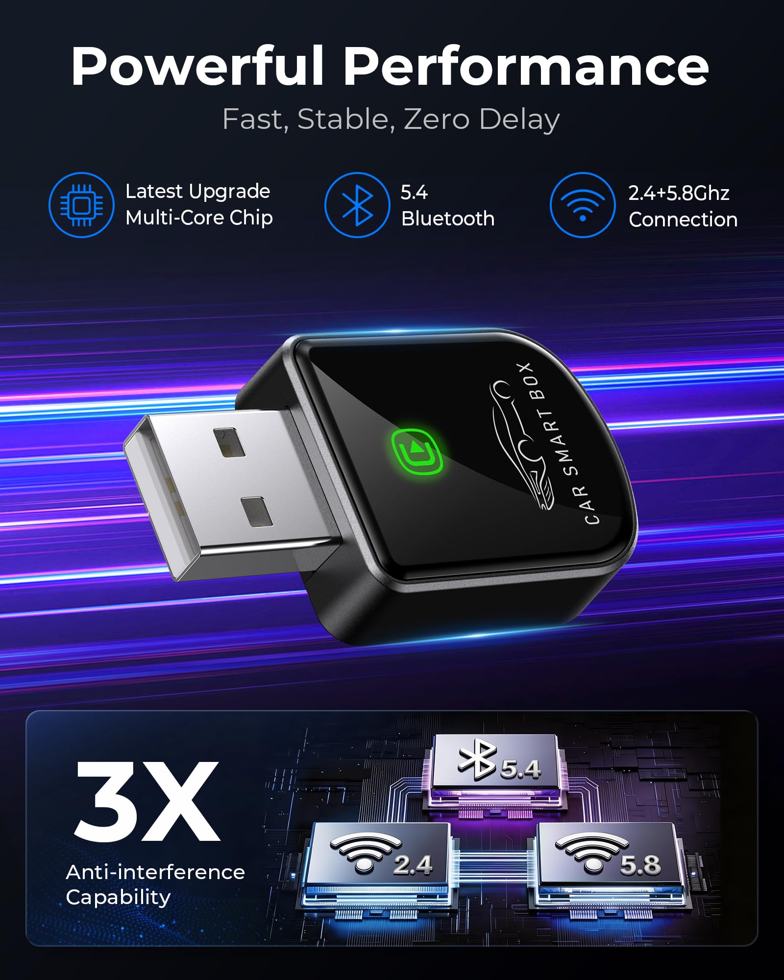 Wireless Carplay Adapter for iPhone Latest Upgrade, Tiny Bluetooth Dongle Convert Wired to Wireless for Apple Car Play Plug & Play, Zero-Lag Auto-Connect GPS Works with 2016+ Cars (Black)