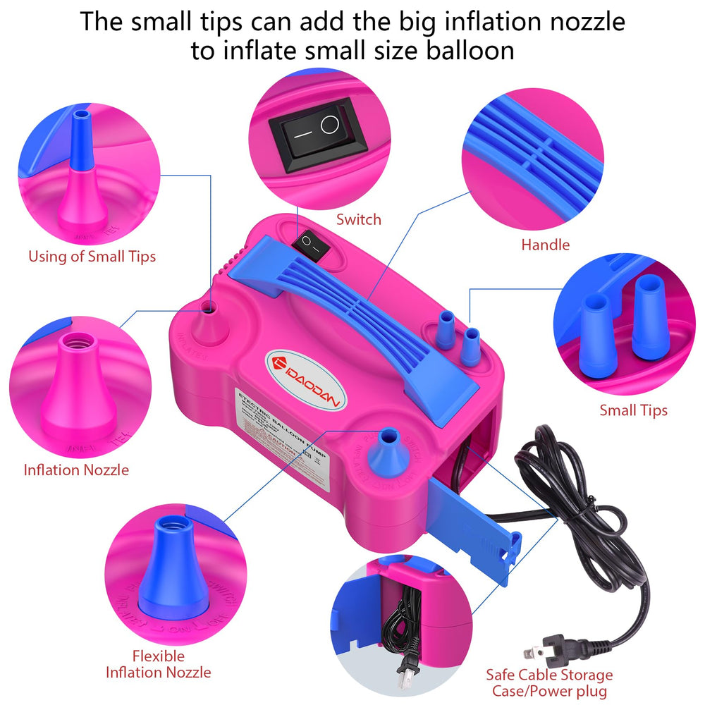Electric Balloon Pump, Portable Electric Balloon Blower Machine Inflator Air Pump Dual Nozzle 110V 600W for Party Decorations