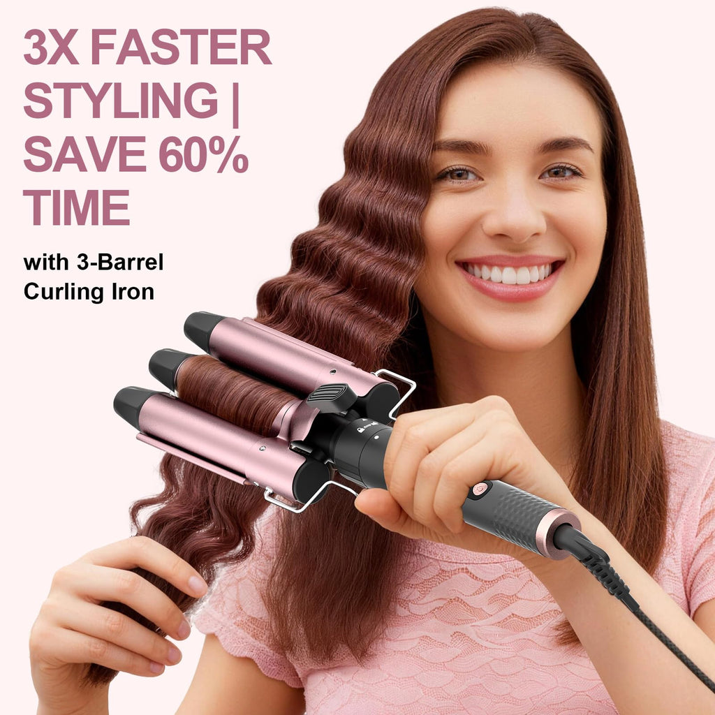 6 in 1 Wand Curling Iron Set, 3 Barrel Curling Wand Set with Thermal Brush (1.5") and 5 Interchangeable Ceramic Hair Wand Curler (0.35"-1.25"), Home Travel Multi Curl, 2 Temp 30S Instant Heat Up