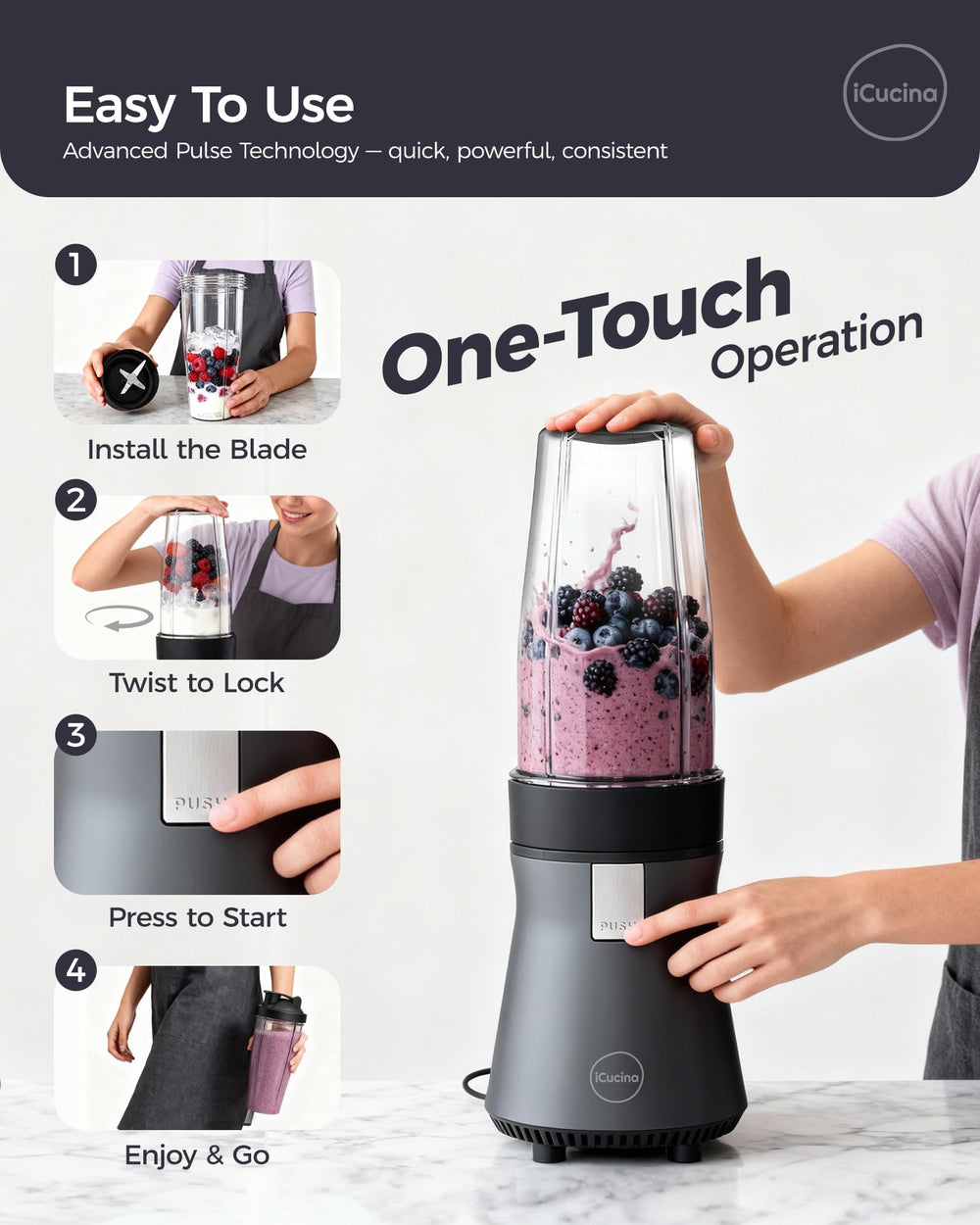 Smoothie Blender, Personal Blender for Shakes and Smoothies, 700W Pulse Technology Single Serve Blenders with 2 x 28oz Protable Cups for Ice Crush, Frozen Fruit Drinks