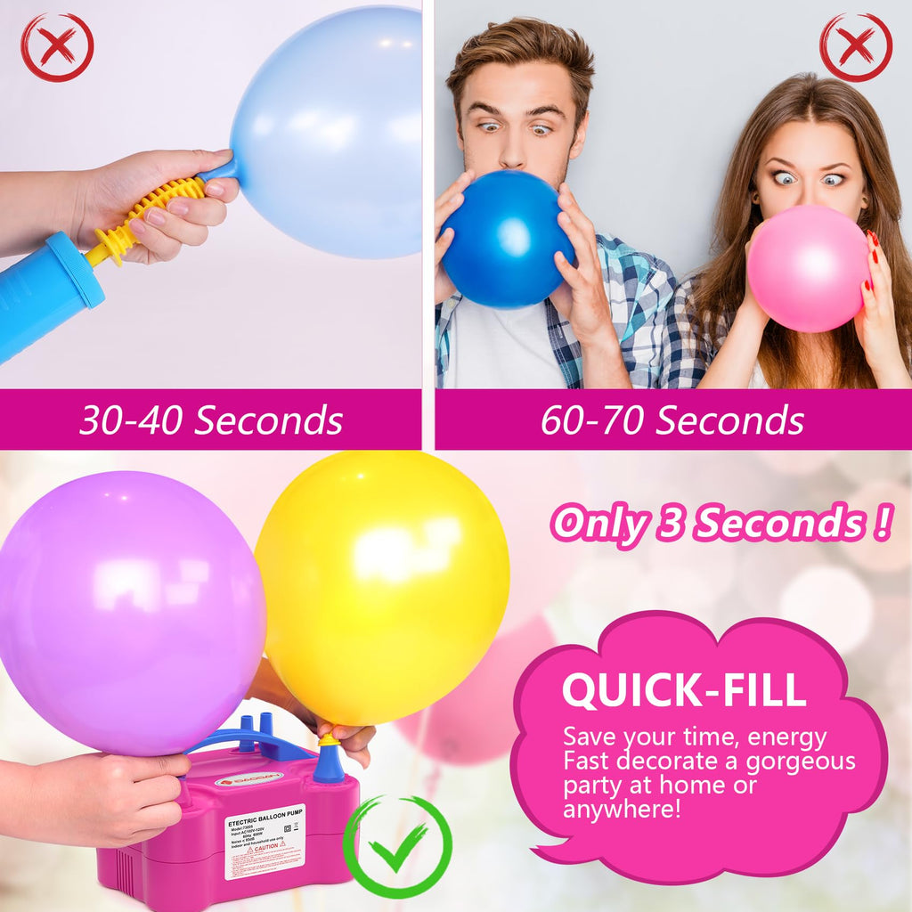 Electric Balloon Pump, Portable Electric Balloon Blower Machine Inflator Air Pump Dual Nozzle 110V 600W for Party Decorations