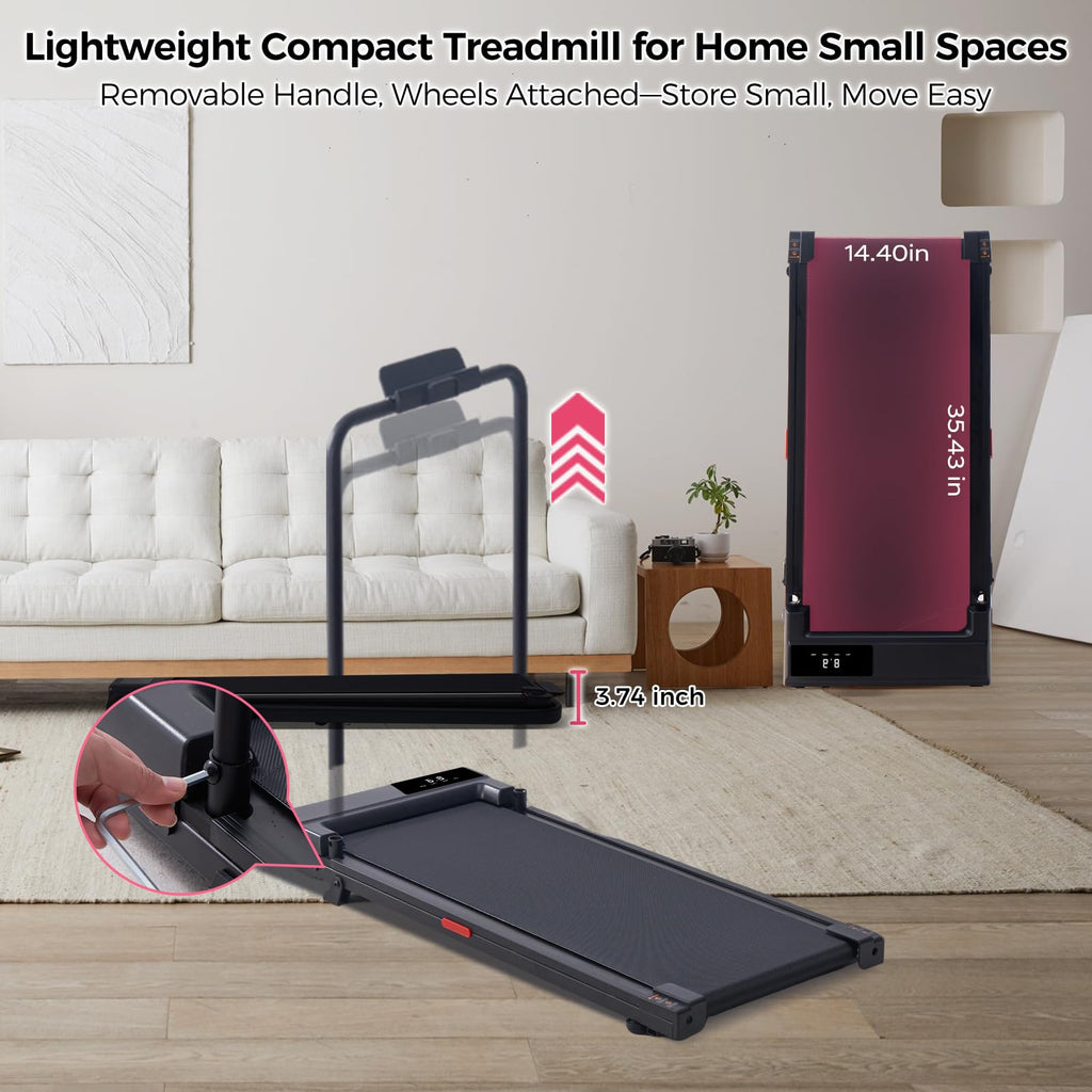 Walking Pad with Handle Bar, 2026 Upgrade Small Walking Pad Treadmill with Incline, 3.0HP Portable Under Desk Treadmill with Handles for Home Small, 0.6-7.6MPH, 350LBS.