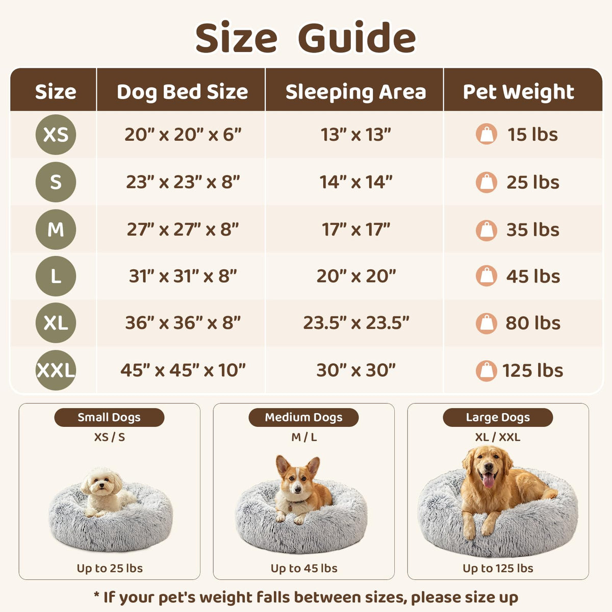 Small Dog Bed, Calming Soft Anti-Anxiety Donut Cat Bed, Washable Round Fluffy Cushion for Small and Medium Pets (20")