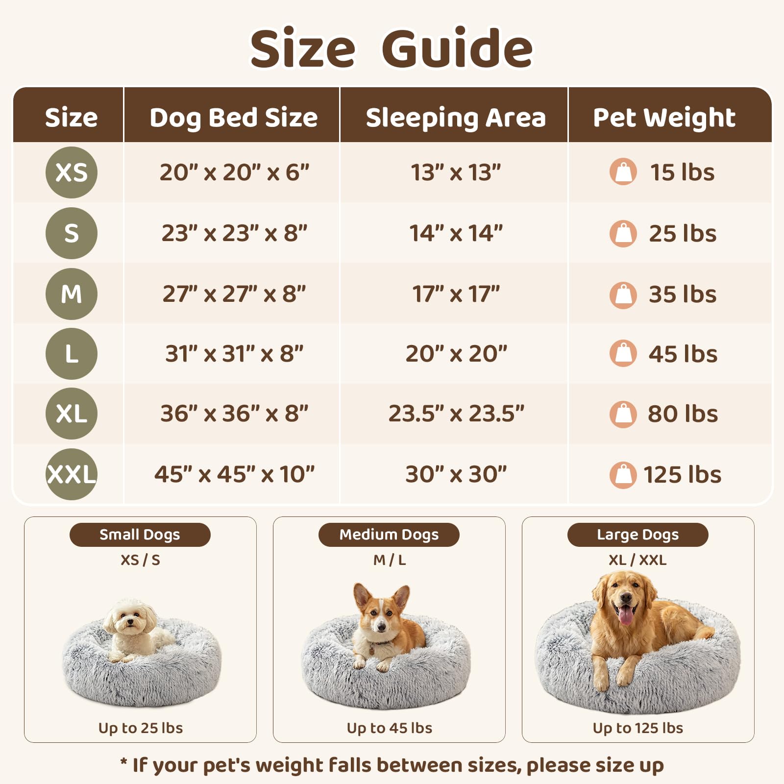 Small Dog Bed, Calming Soft Anti-Anxiety Donut Cat Bed, Washable Round Fluffy Cushion for Small and Medium Pets (20")