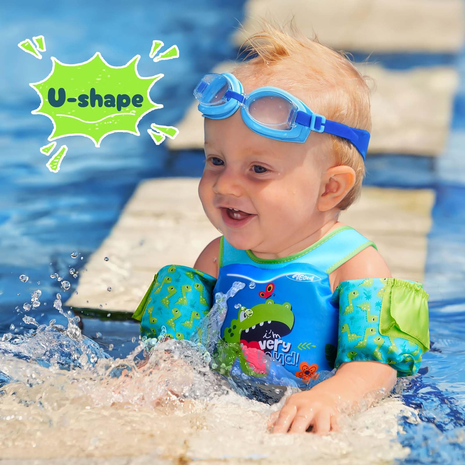 Puddle Float Jumper 20-30-50 Pounds, Toddler Swim Vest for 1-3-5 Years Old, Pool Floats with Swimming Arm Floaties Swim Jacket with Water Wings for Kids Swimmies, Boys, Girls, Niños, Dinosaur