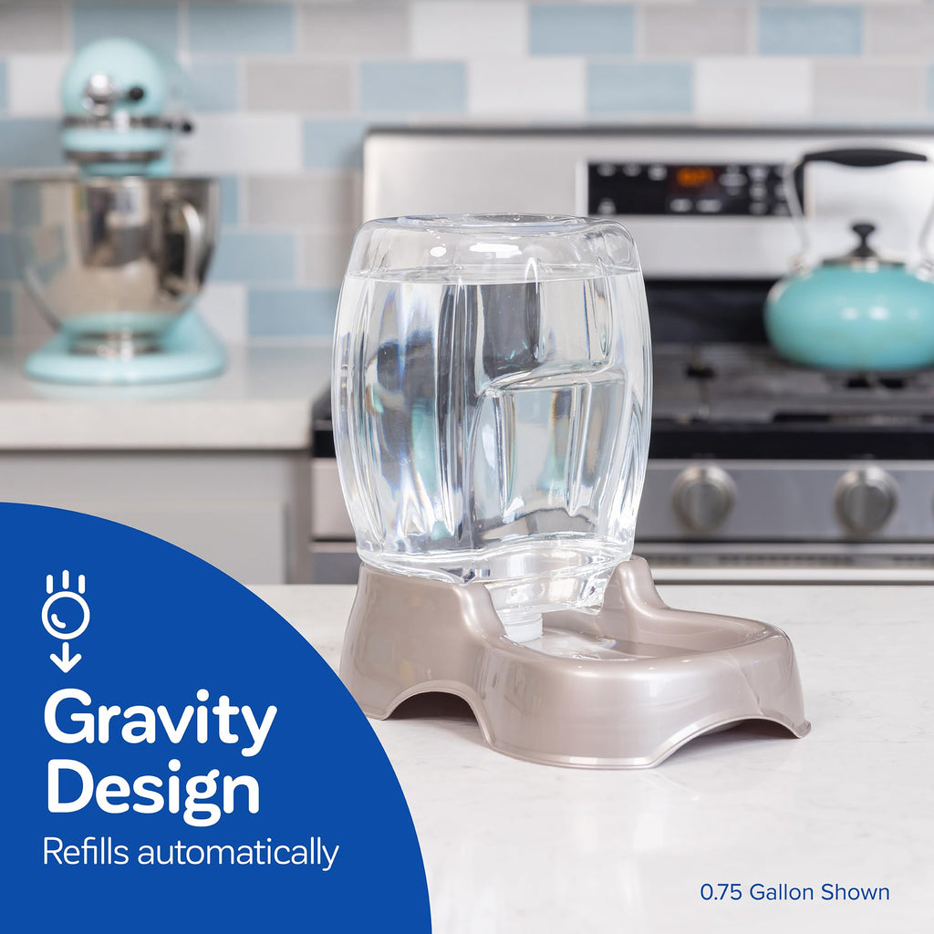 Petmate Pet Cafe Cat and Dog Gravity Water Dispenser - Water Bowl for Cats and Dogs, USA Made, 0.75 GAL, Pearl Gray