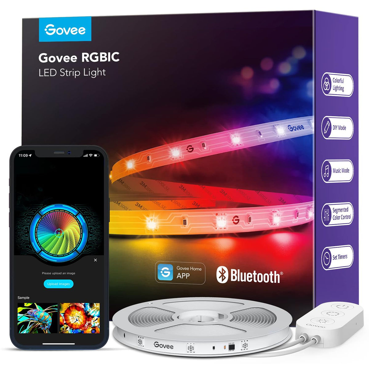 RGBIC LED Strip Lights, Smart LED Lights for Bedroom, Bluetooth LED Lights APP Control, DIY Multiple Colors on One Line, Color Changing LED Strip Lighting Music Sync, Home Decor, 16.4ft
