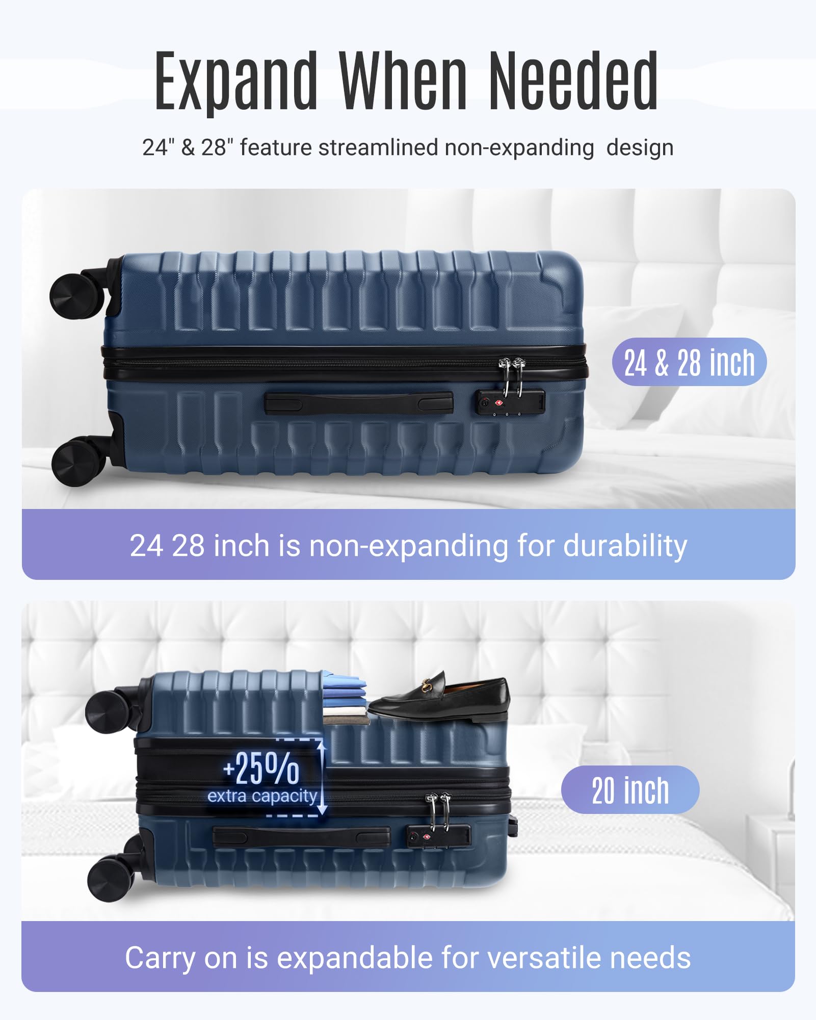 Luggage Sets, 3 Piece Durable Suitcase Set with Spinner Wheels, 3 Pcs Hard Shell Lightweight Luggage with TSA Lock, Large Checked Travel Suitcases, 20/24/28 Inch, Royal Blue