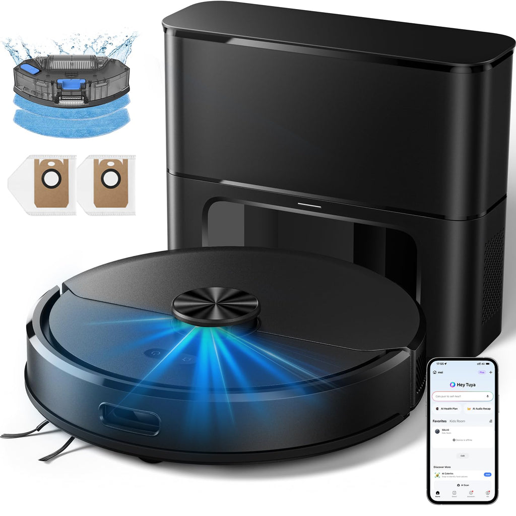 Robot Vacuum and Mop Self-Emptying, 6000Pa No-Tangle Suction, LiDAR Multi-Floor Mapping, 90-Day Hands-Free, App, Alexa & Google Assistant for Pet Hair, Carpet & Hard Floor