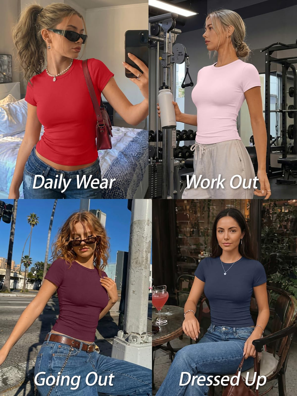 Womens Basic T Shirts - Stretchy Soft Slim Fit Short Sleeve Y2k Cute Summer Crop Workout Tops White M