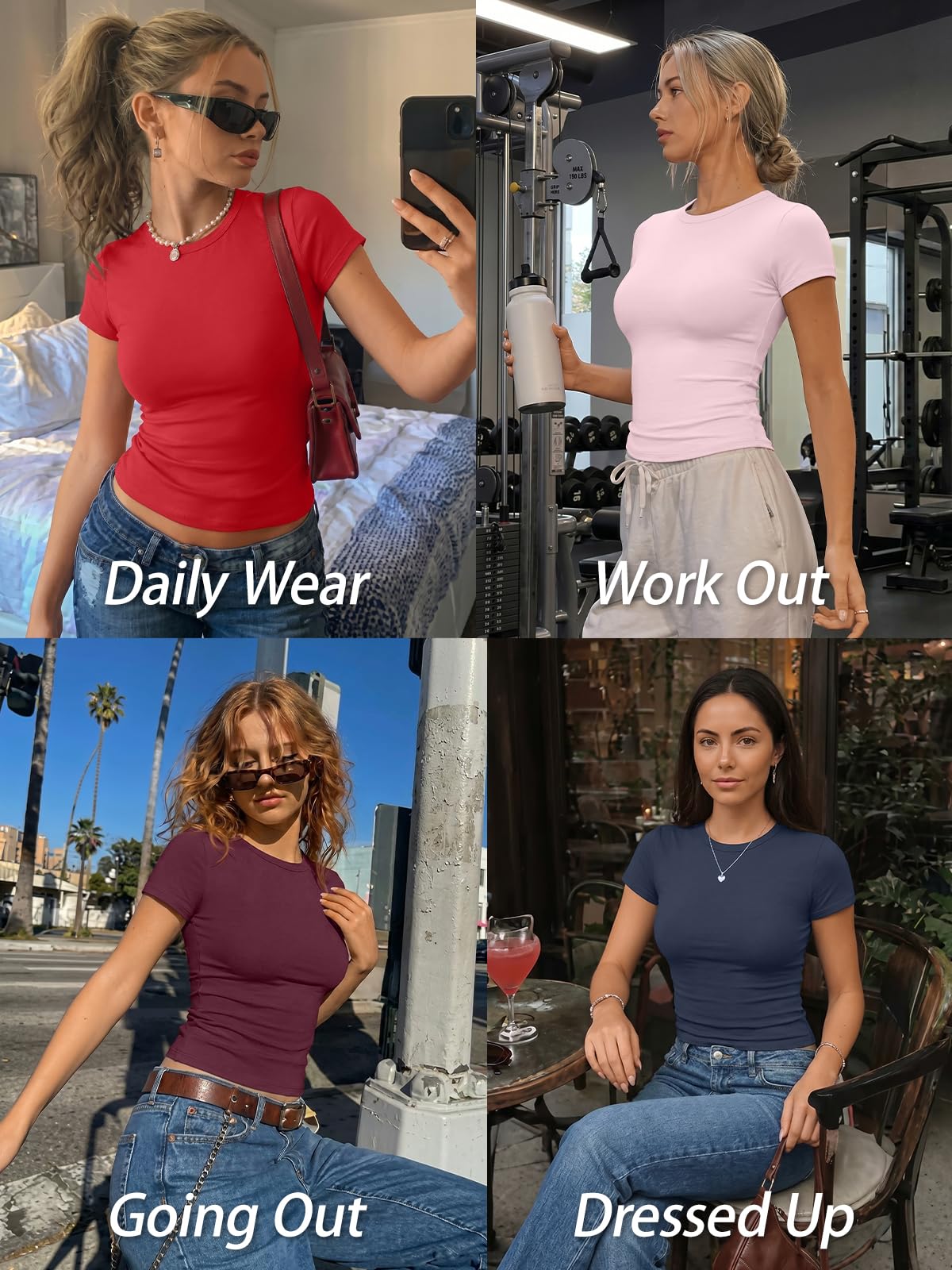 Womens Basic T Shirts - Stretchy Soft Slim Fit Short Sleeve Y2k Cute Summer Crop Workout Tops White M